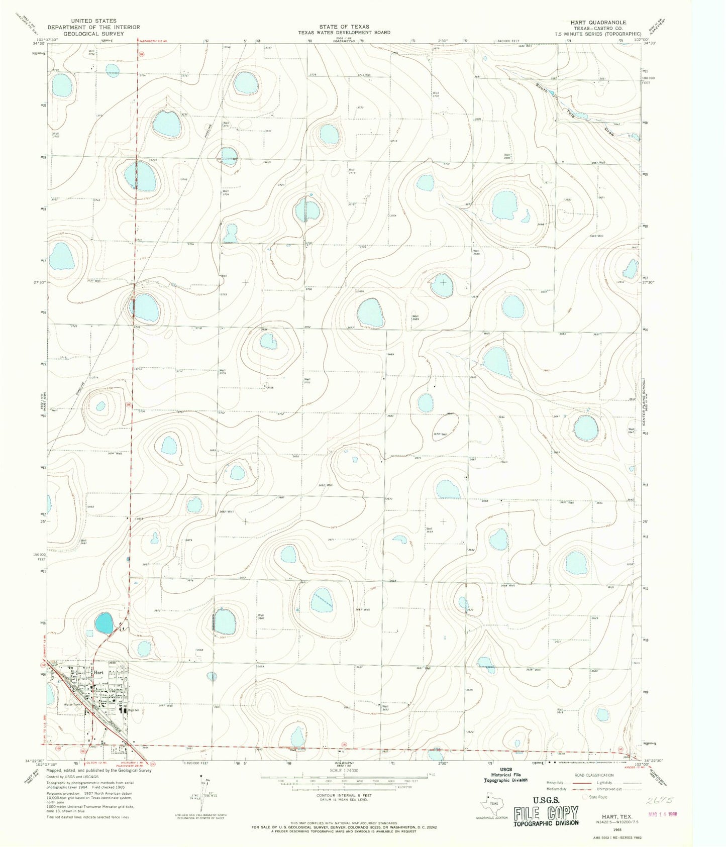 Classic USGS Hart Texas 7.5'x7.5' Topo Map Image