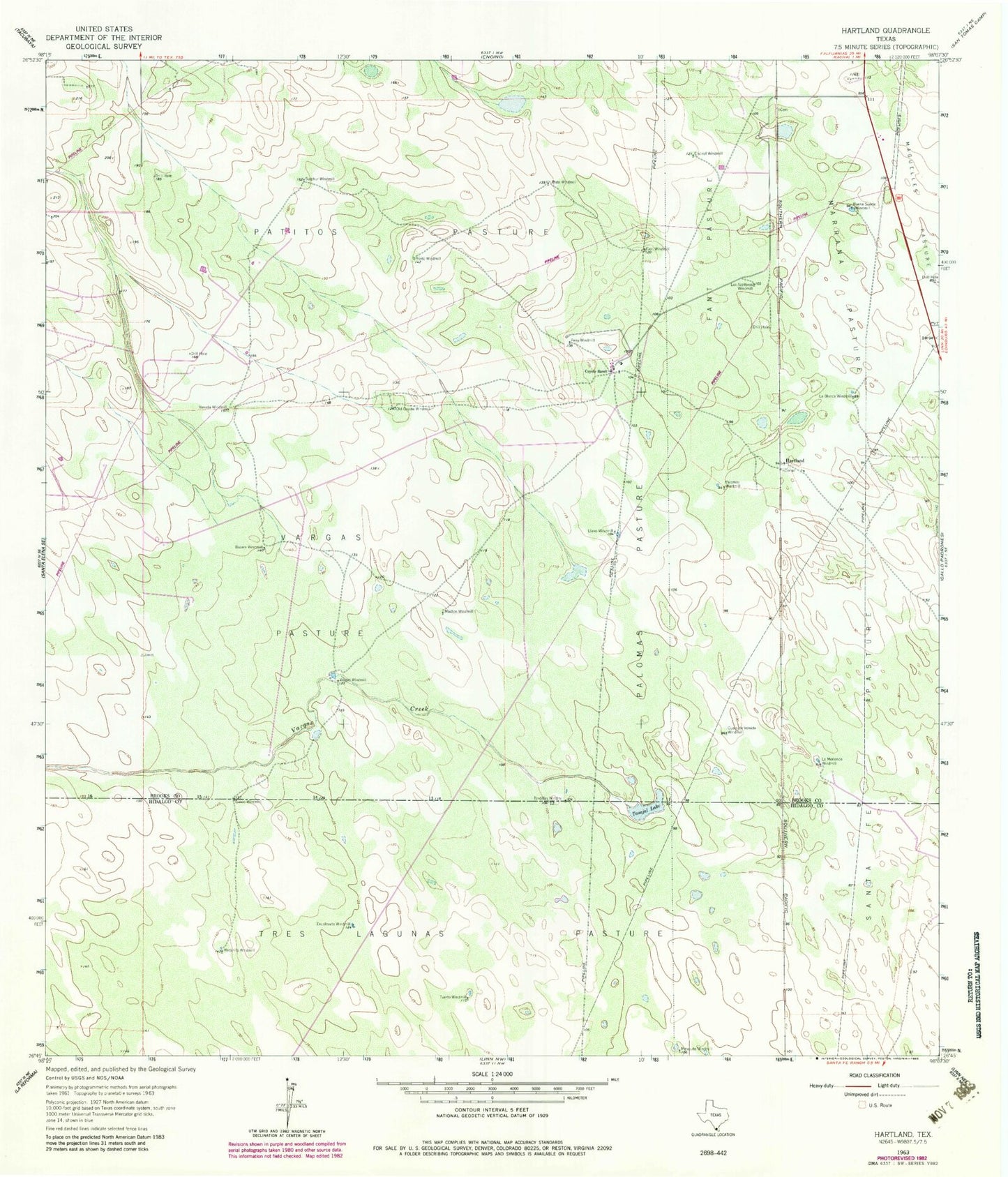 Classic USGS Hartland Texas 7.5'x7.5' Topo Map Image