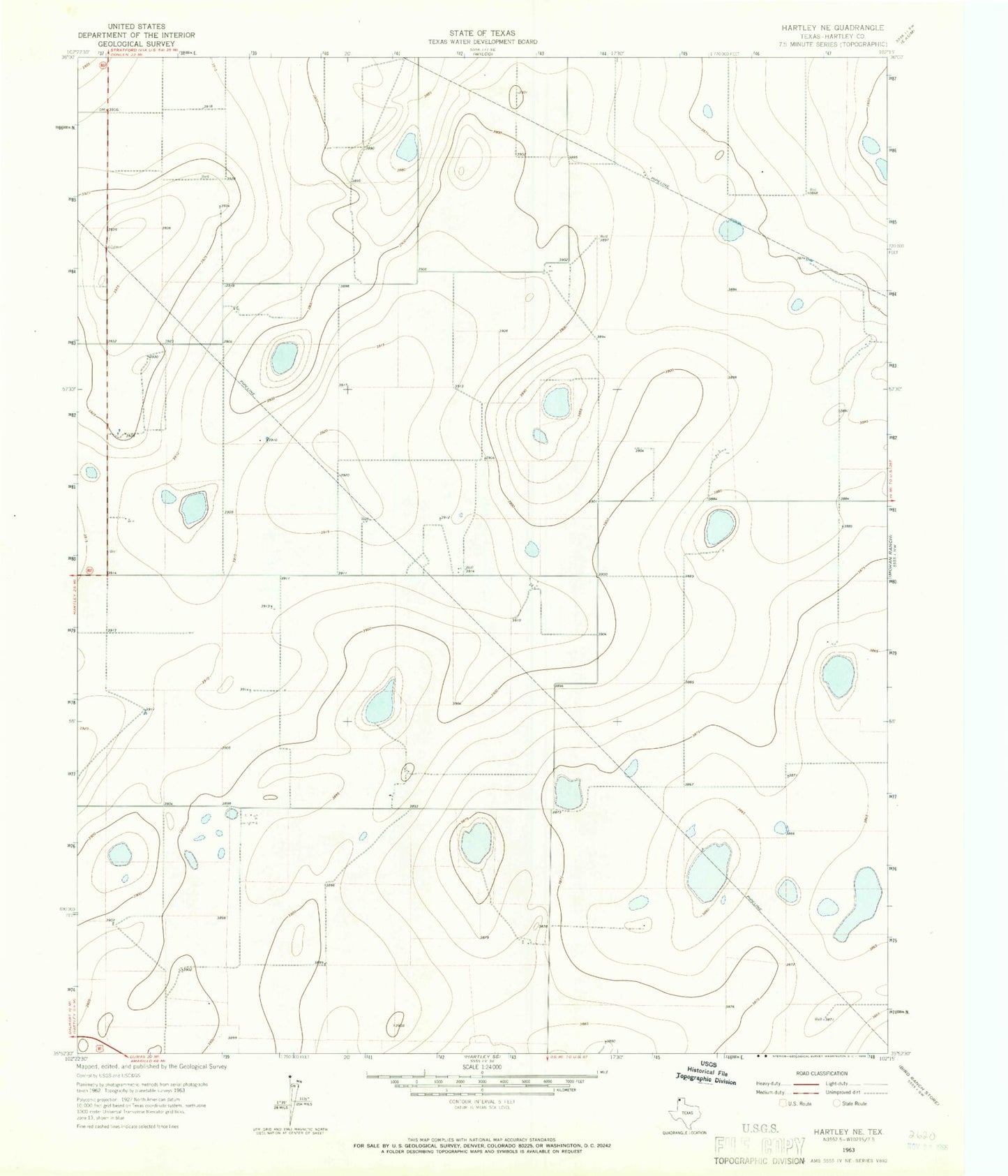 Classic USGS Hartley NE Texas 7.5'x7.5' Topo Map Image