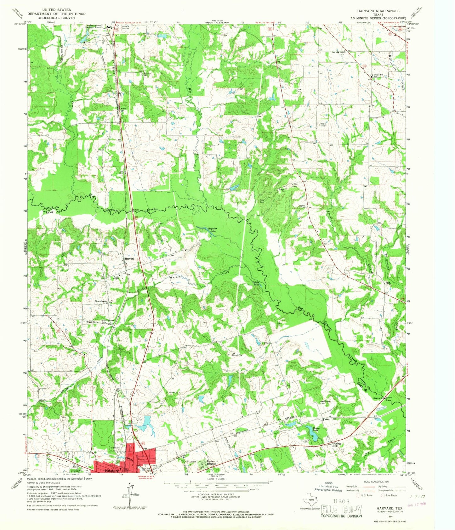 Classic USGS Harvard Texas 7.5'x7.5' Topo Map Image