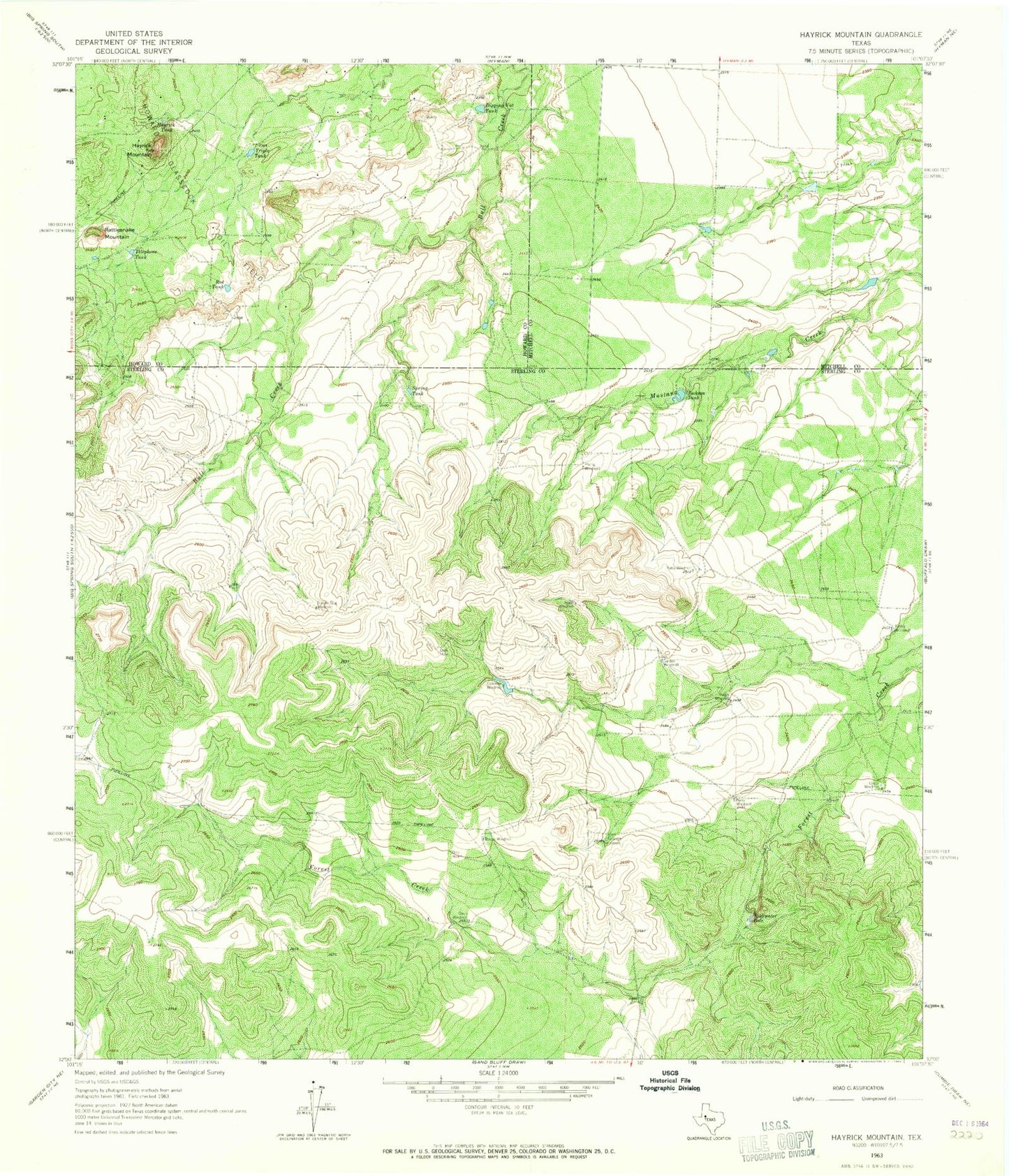 Classic USGS Hayrick Mountain Texas 7.5'x7.5' Topo Map Image