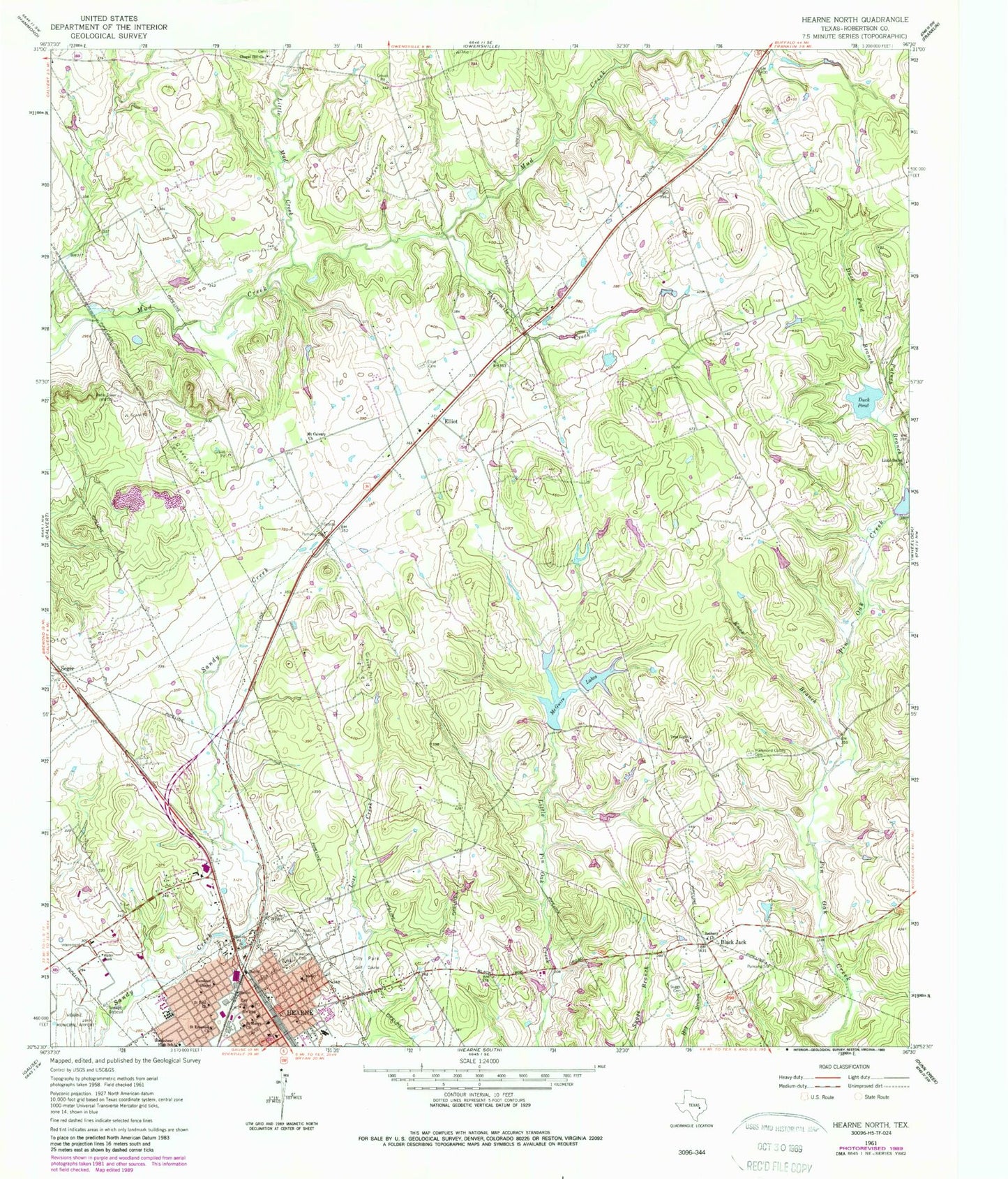 Classic USGS Hearne North Texas 7.5'x7.5' Topo Map Image