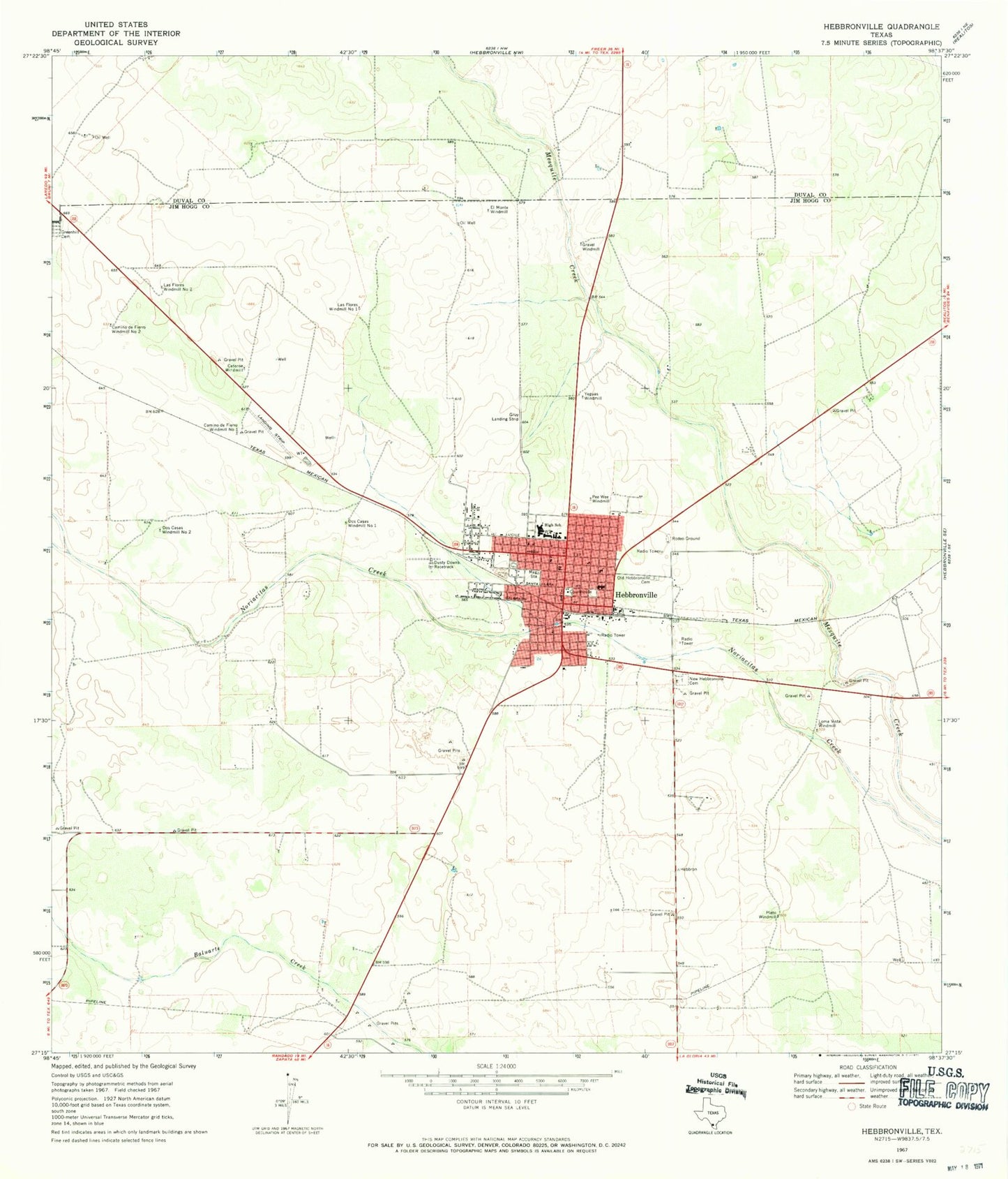 Classic USGS Hebbronville Texas 7.5'x7.5' Topo Map Image