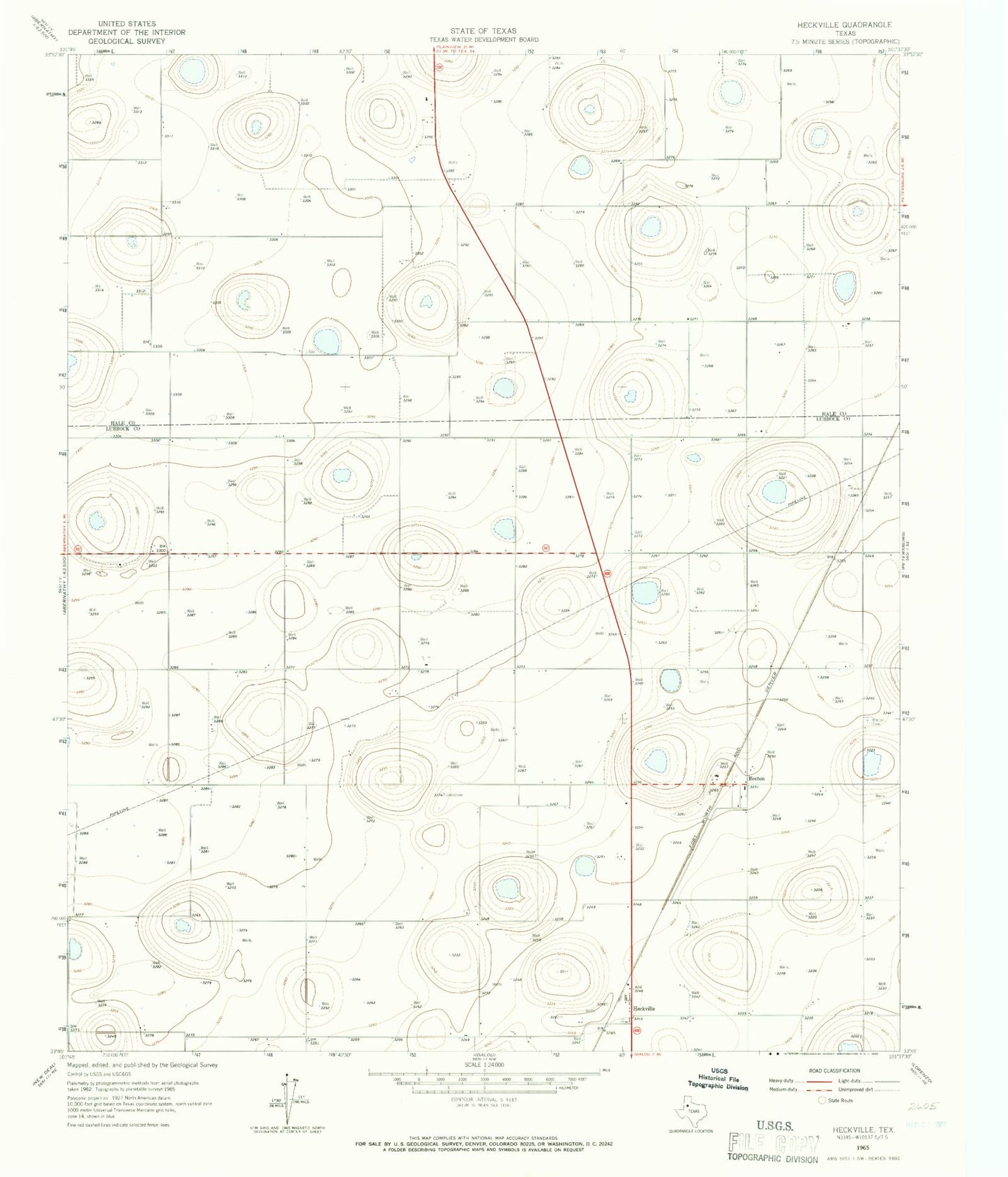 Classic USGS Heckville Texas 7.5'x7.5' Topo Map Image