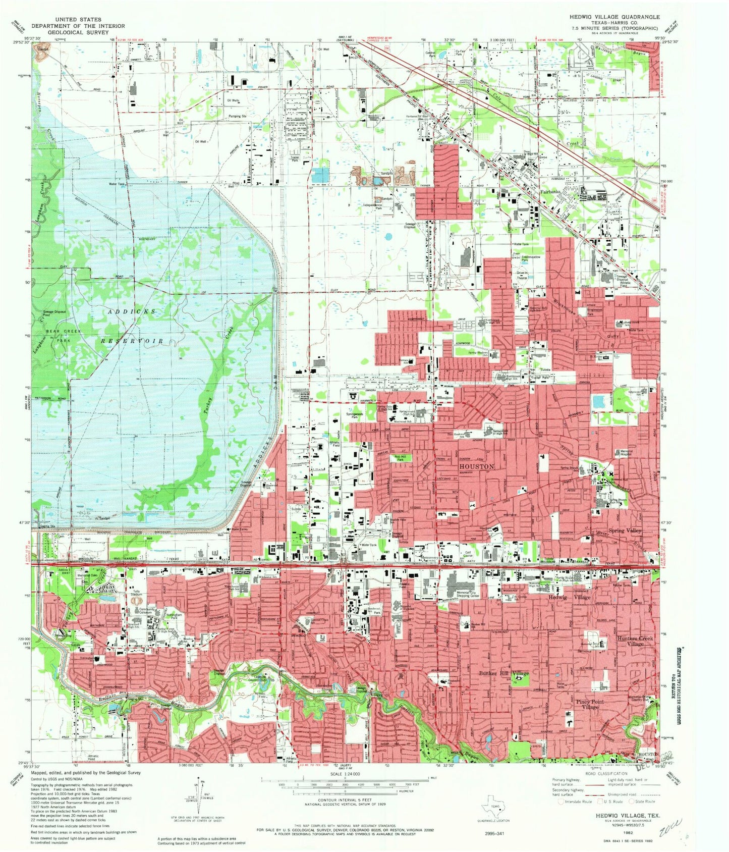 Classic USGS Hedwig Village Texas 7.5'x7.5' Topo Map Image