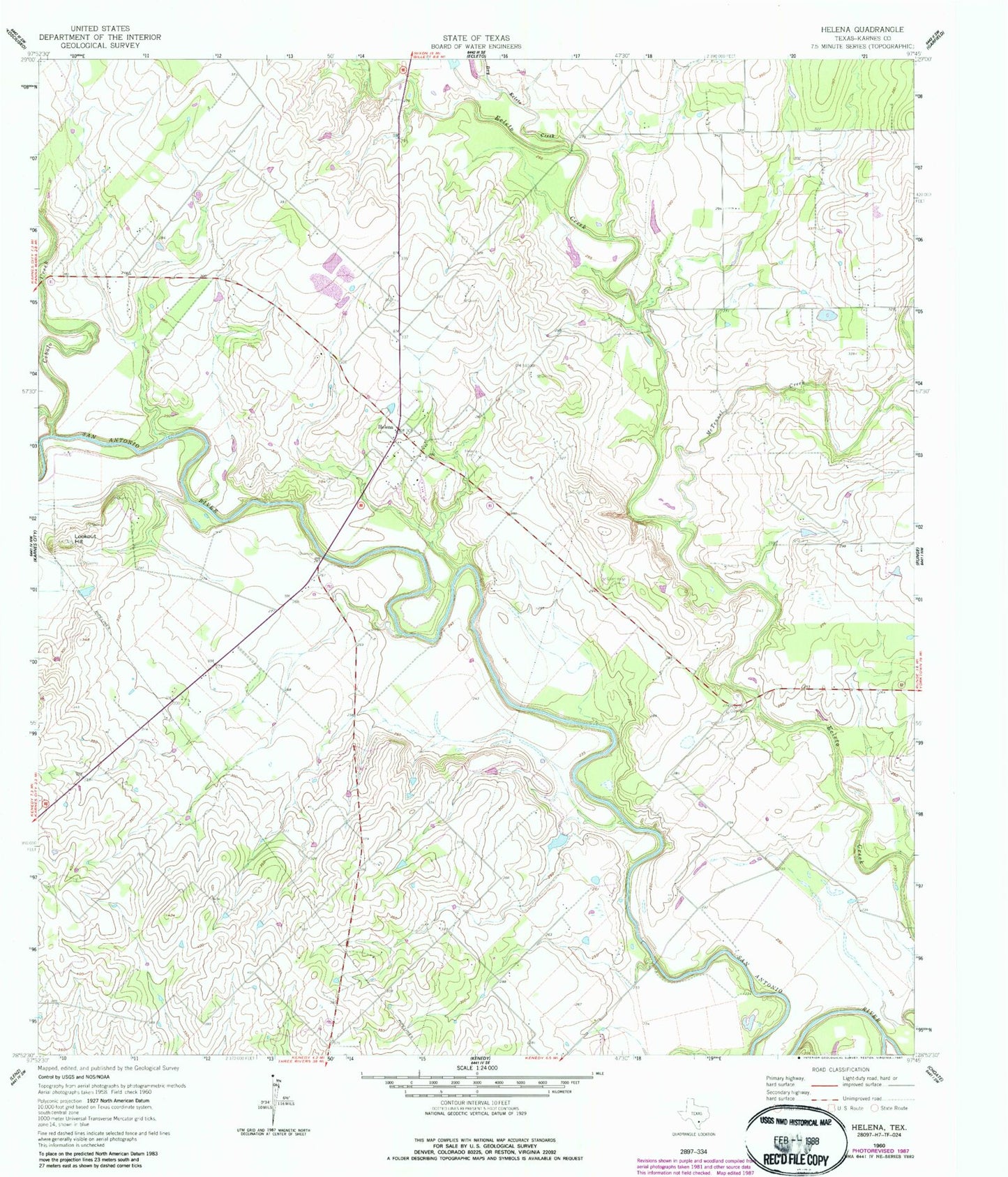 Classic USGS Helena Texas 7.5'x7.5' Topo Map Image