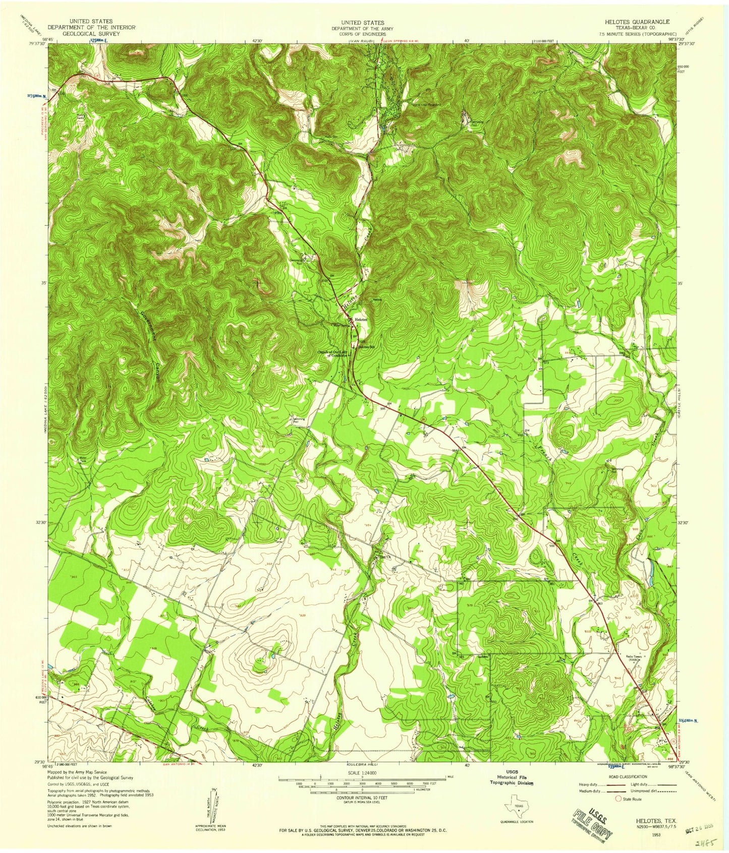 Classic USGS Helotes Texas 7.5'x7.5' Topo Map Image