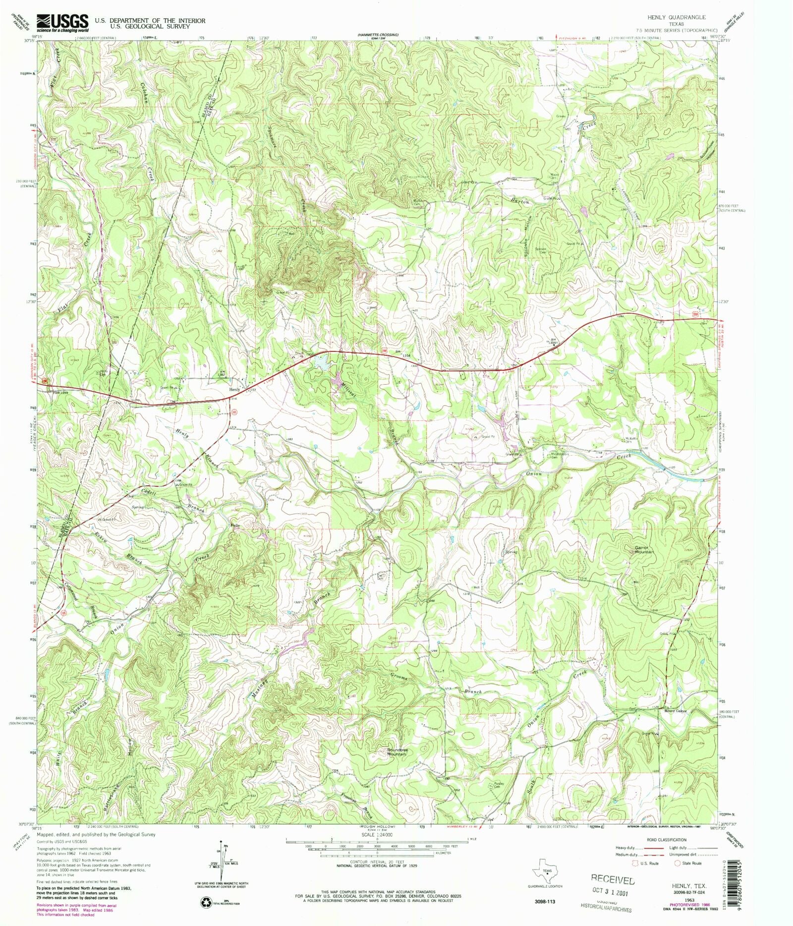 Classic USGS Henly Texas 7.5'x7.5' Topo Map MyTopo Map Store