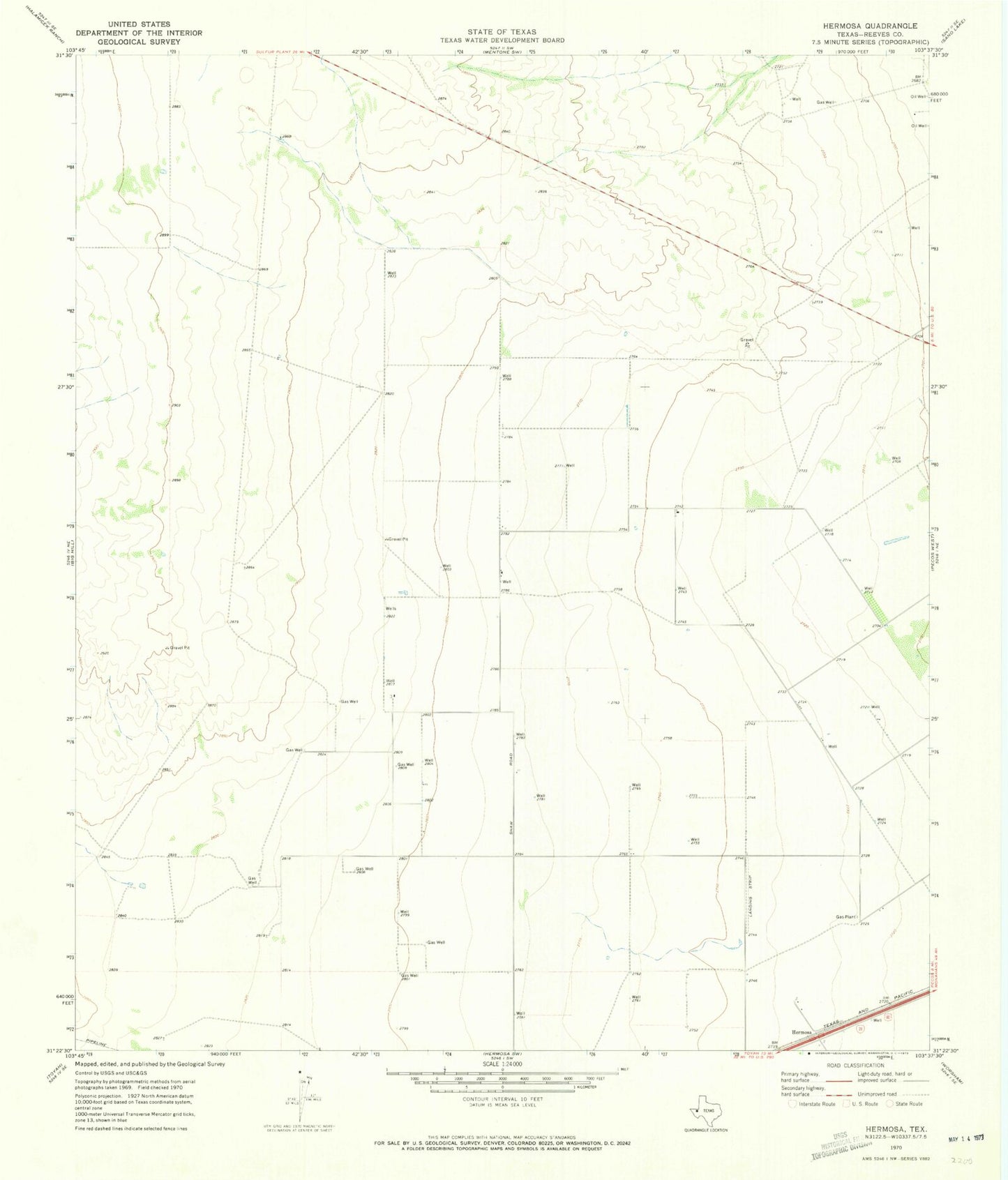 Classic USGS Hermosa Texas 7.5'x7.5' Topo Map Image