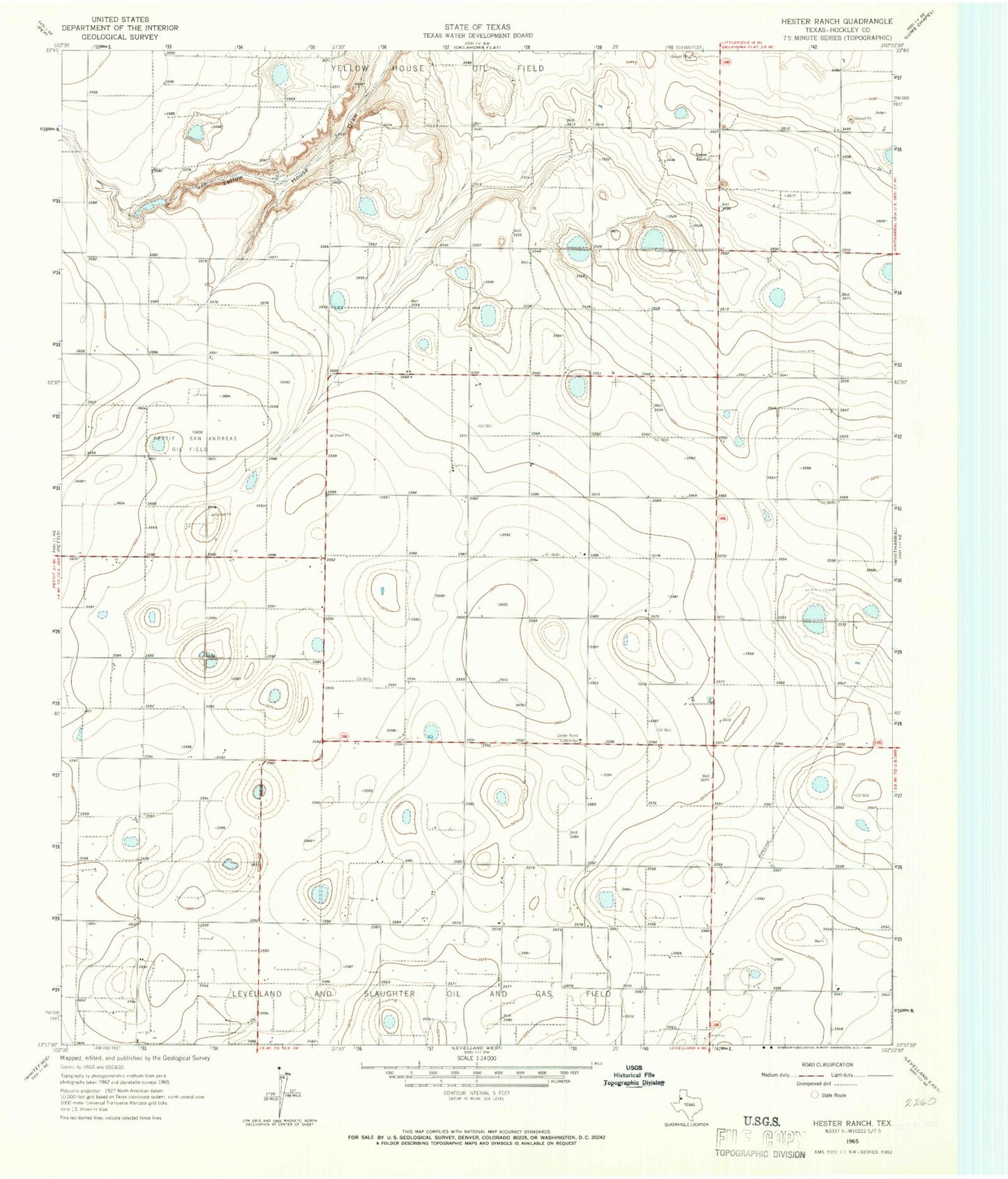 Classic USGS Hester Ranch Texas 7.5'x7.5' Topo Map Image