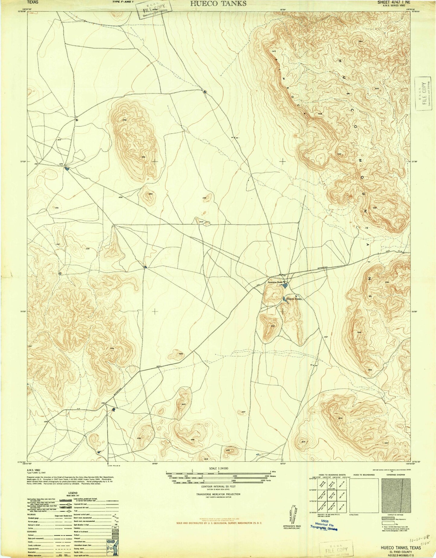 Classic USGS Hueco Tanks Texas 7.5'x7.5' Topo Map Image