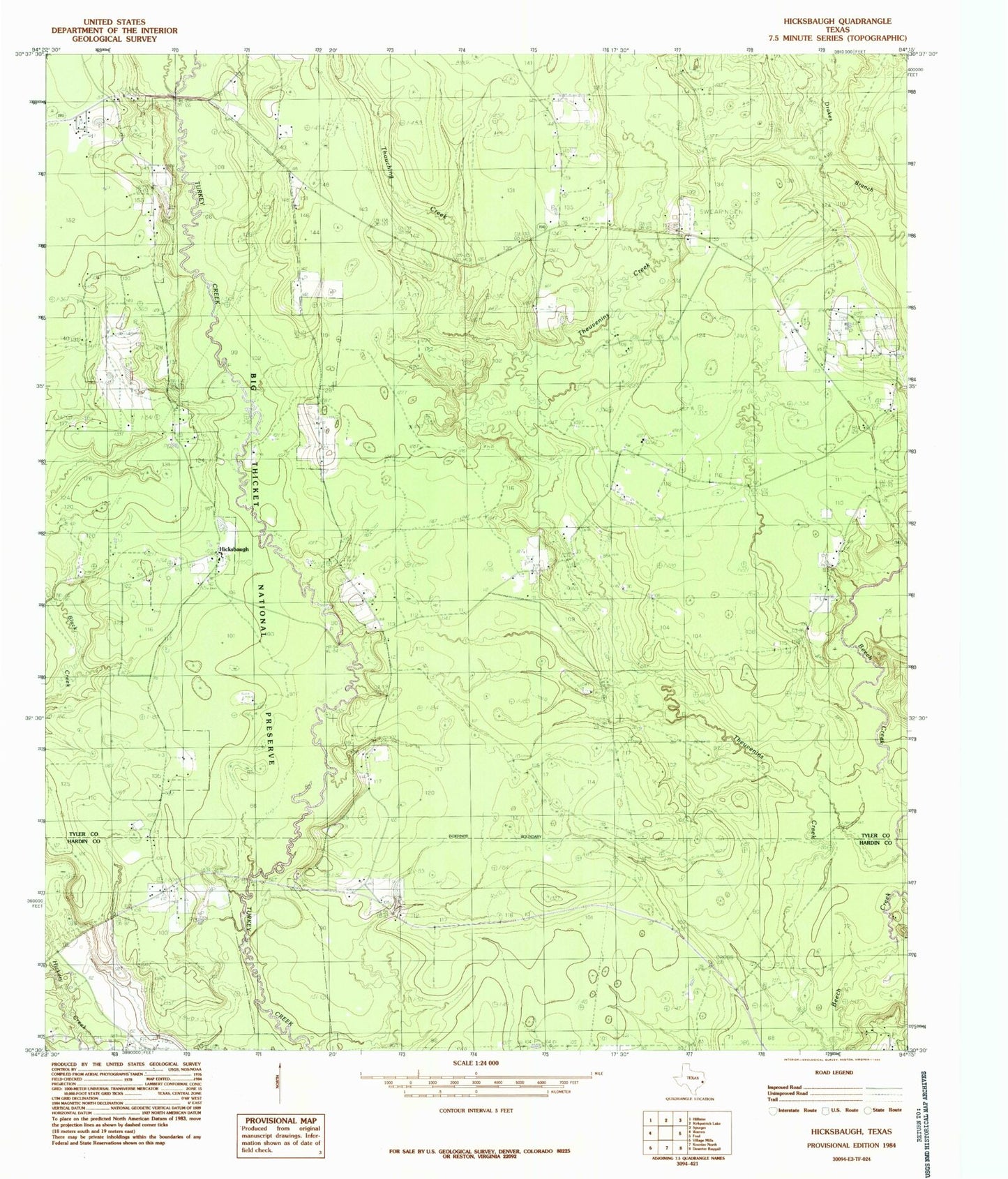 Classic USGS Hicksbaugh Texas 7.5'x7.5' Topo Map Image