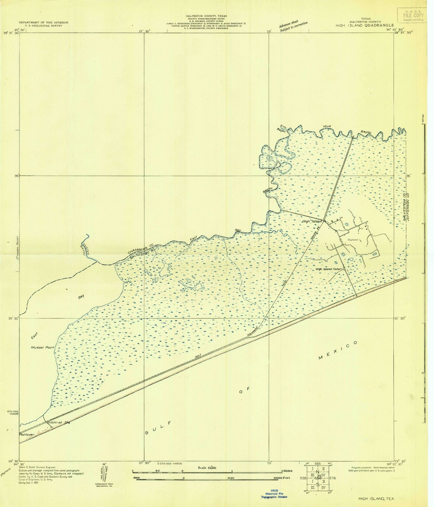 Classic USGS High Island Texas 7.5'x7.5' Topo Map Image