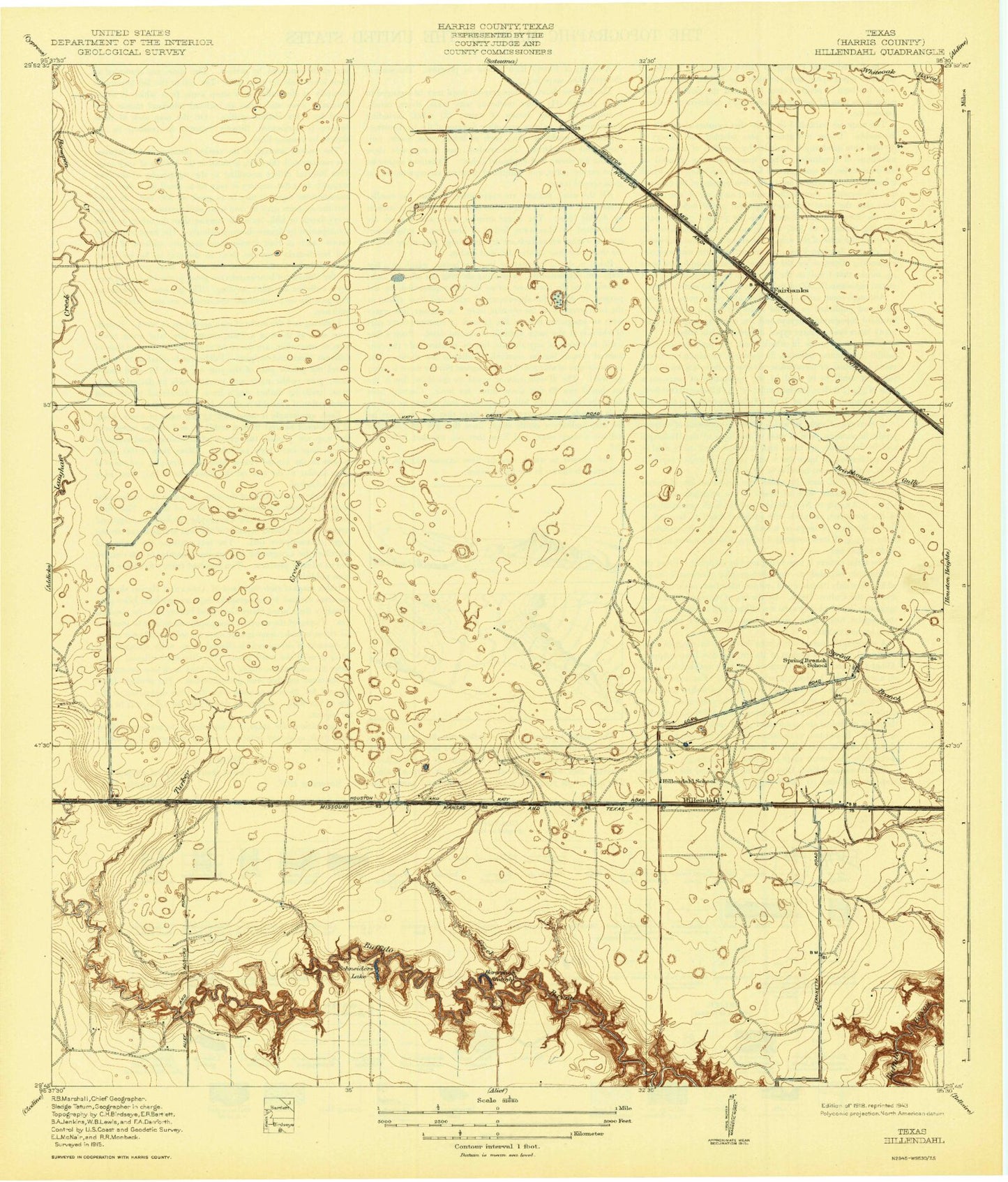 Classic USGS Hedwig Village Texas 7.5'x7.5' Topo Map Image
