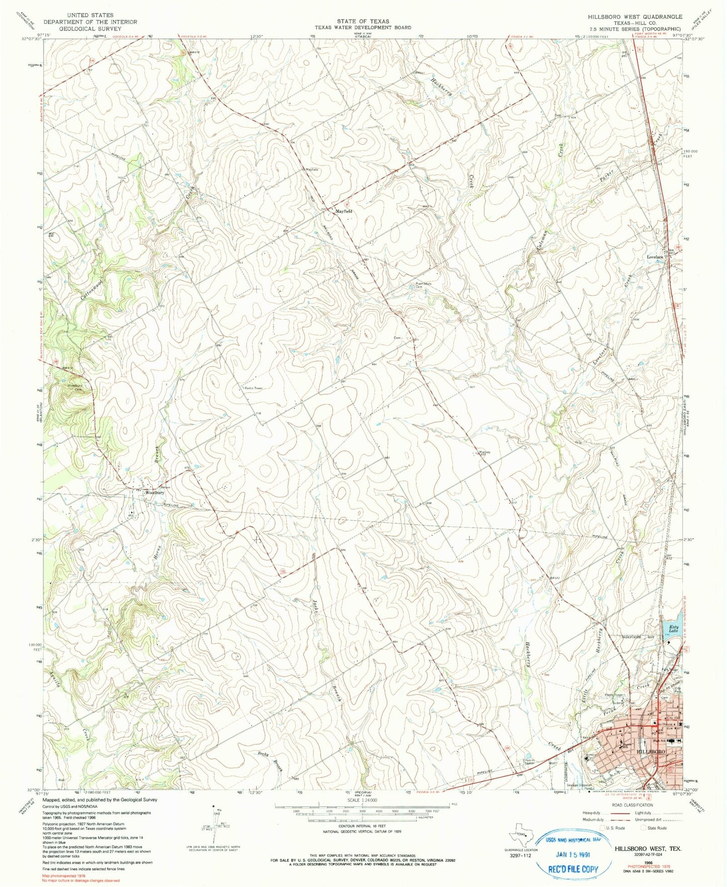 Classic USGS Hillsboro West Texas 7.5'x7.5' Topo Map Image