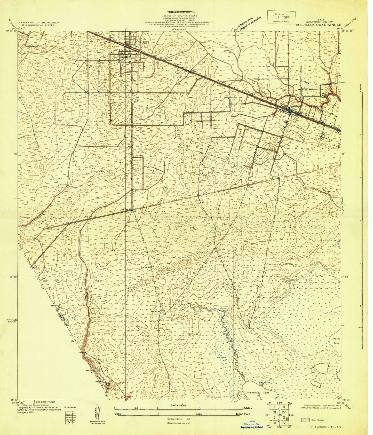 Classic USGS Hitchcock Texas 7.5'x7.5' Topo Map Image