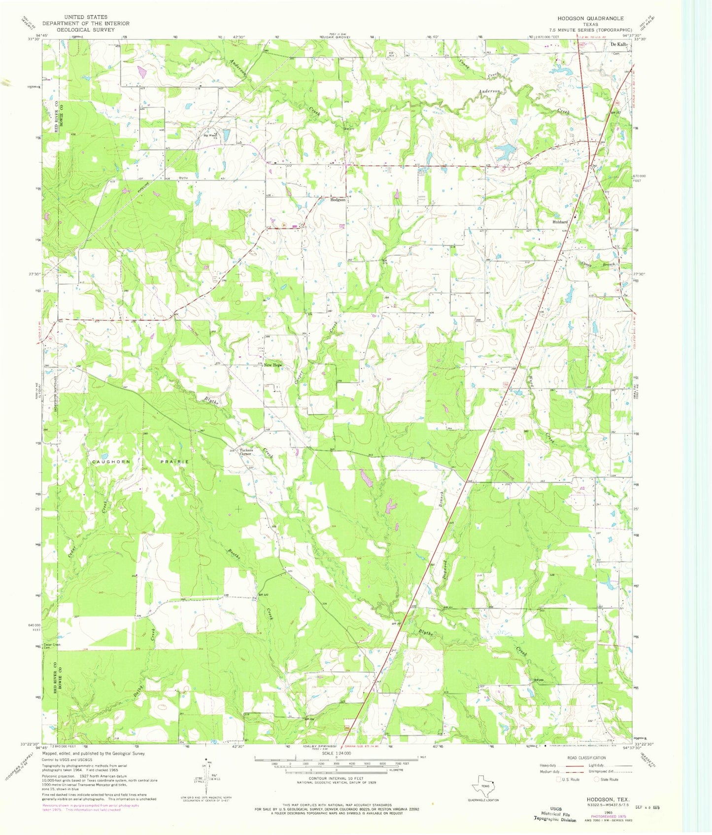 Classic USGS Hodgson Texas 7.5'x7.5' Topo Map Image