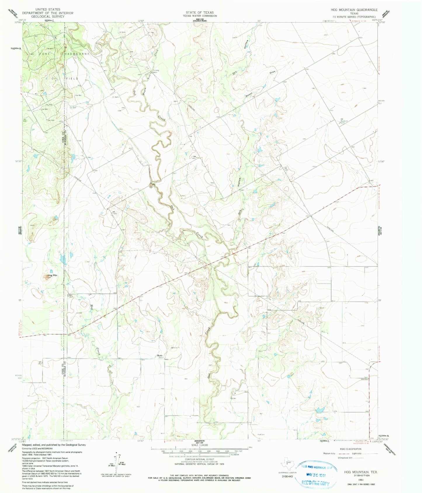 Classic USGS Hog Mountain Texas 7.5'x7.5' Topo Map Image