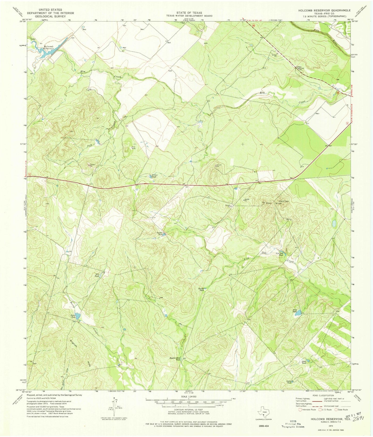 Classic USGS Holcomb Reservoir Texas 7.5'x7.5' Topo Map Image