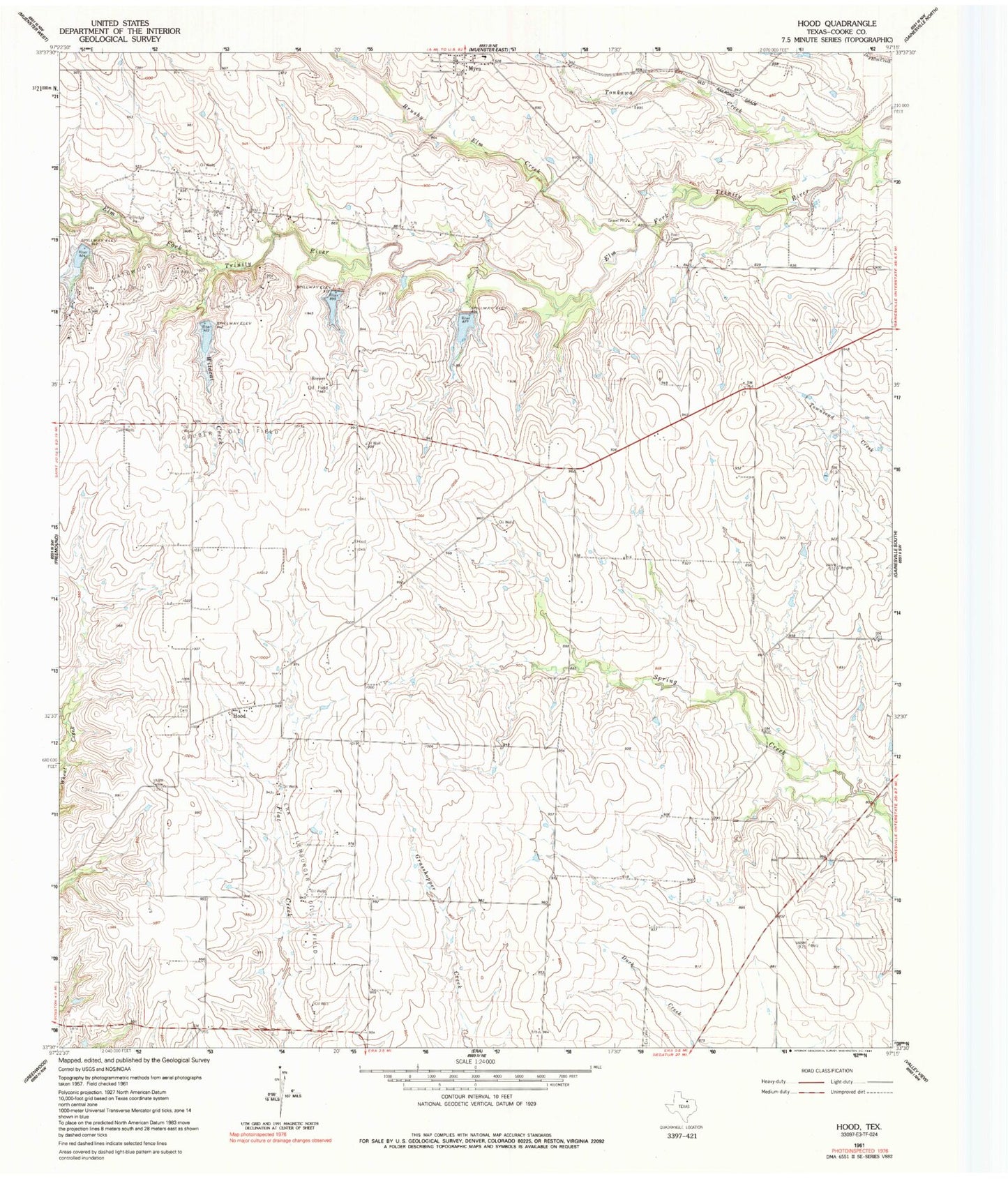 Classic USGS Hood Texas 7.5'x7.5' Topo Map Image