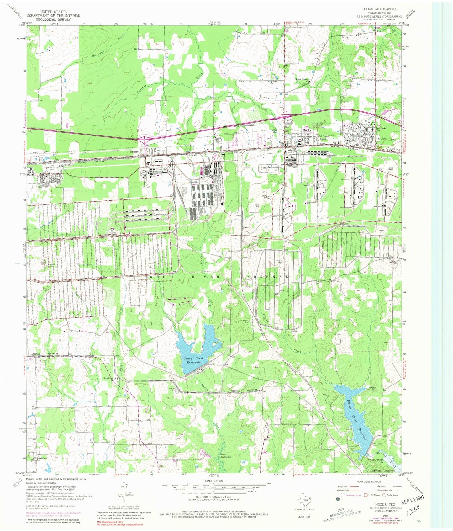 Classic USGS Hooks Texas 7.5'x7.5' Topo Map Image