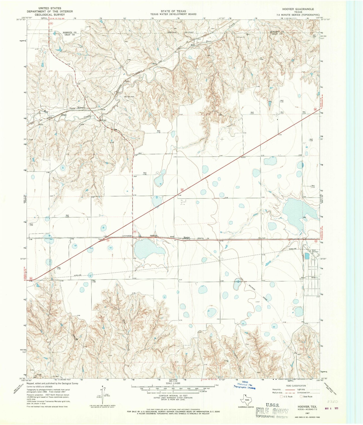 Classic USGS Hoover Texas 7.5'x7.5' Topo Map Image