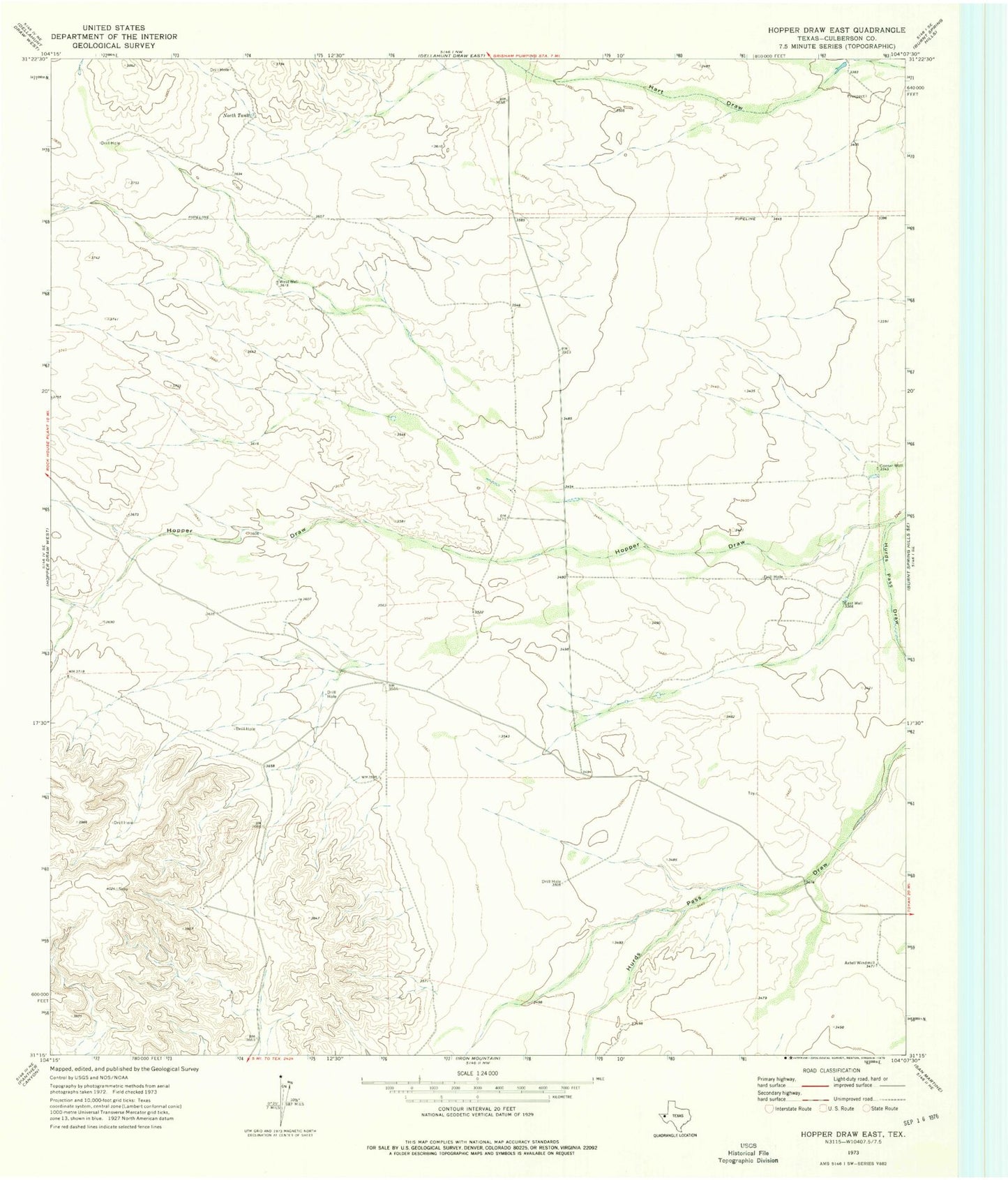 Classic USGS Hopper Draw East Texas 7.5'x7.5' Topo Map Image