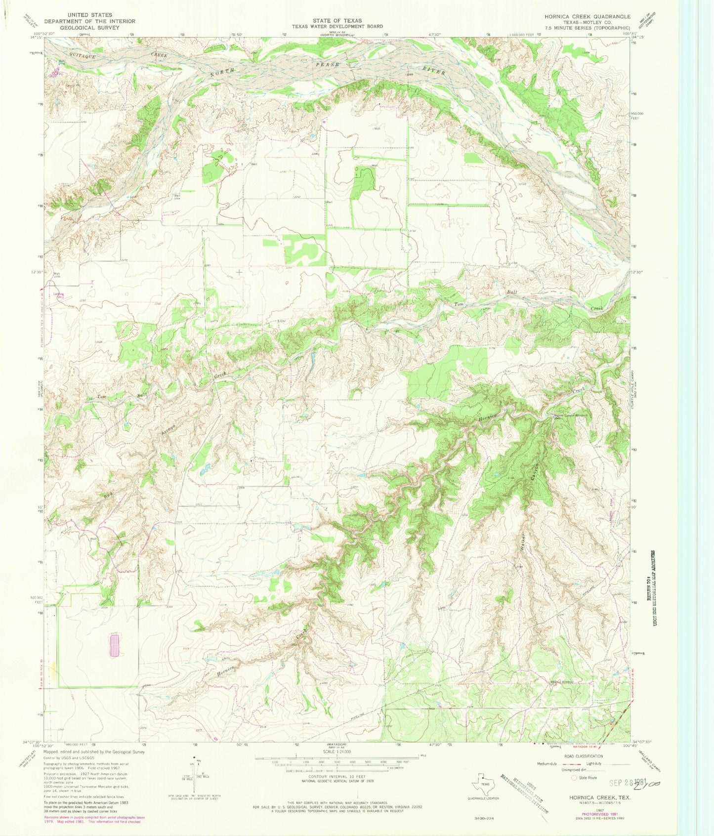 Classic USGS Hornica Creek Texas 7.5'x7.5' Topo Map Image