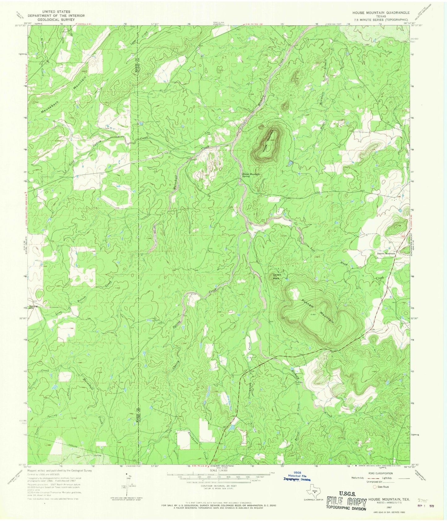 Classic USGS Horse Mountain Texas 7.5'x7.5' Topo Map Image