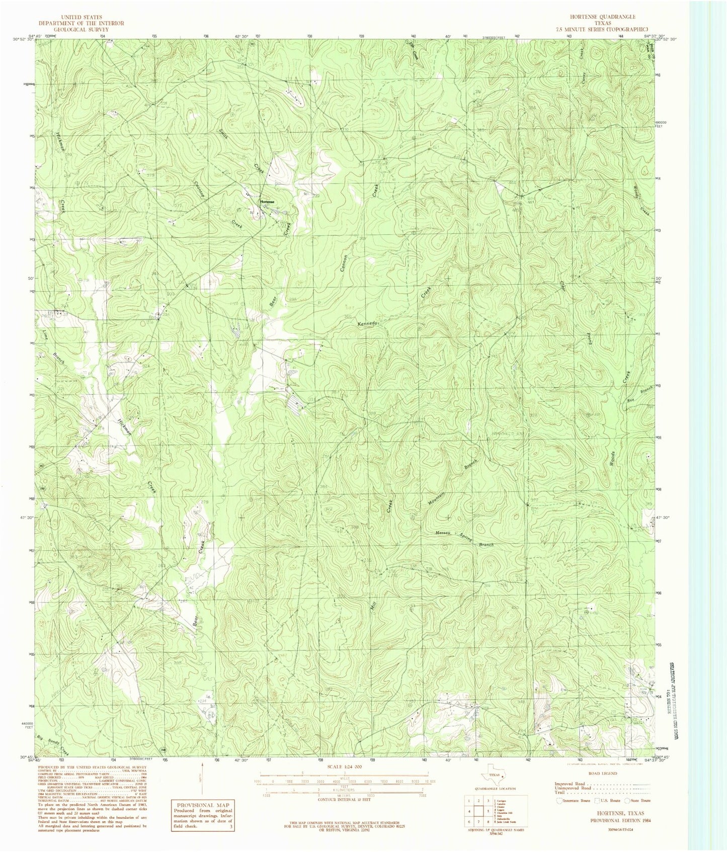 Classic USGS Hortense Texas 7.5'x7.5' Topo Map Image