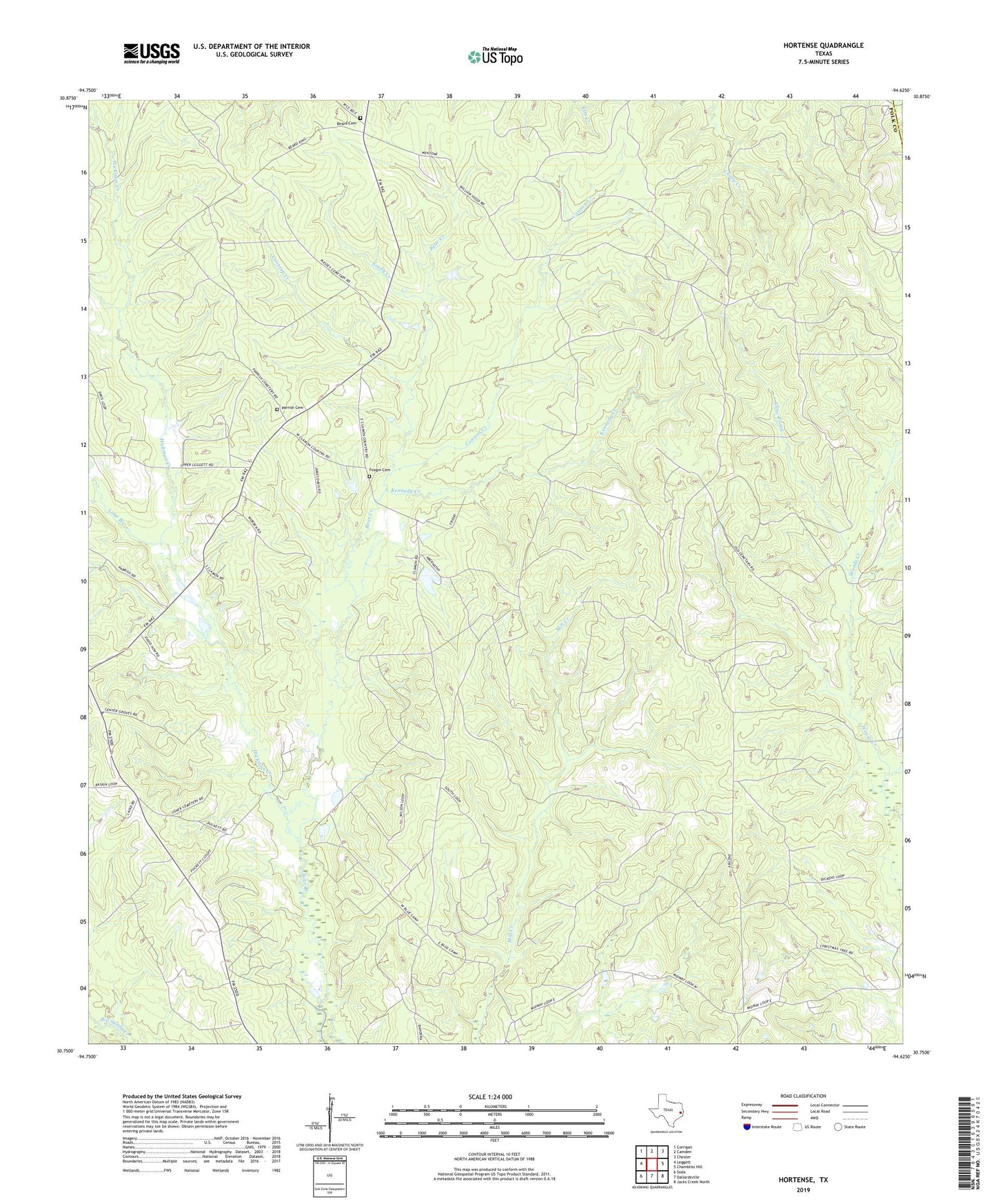 Hortense Texas US Topo Map Image