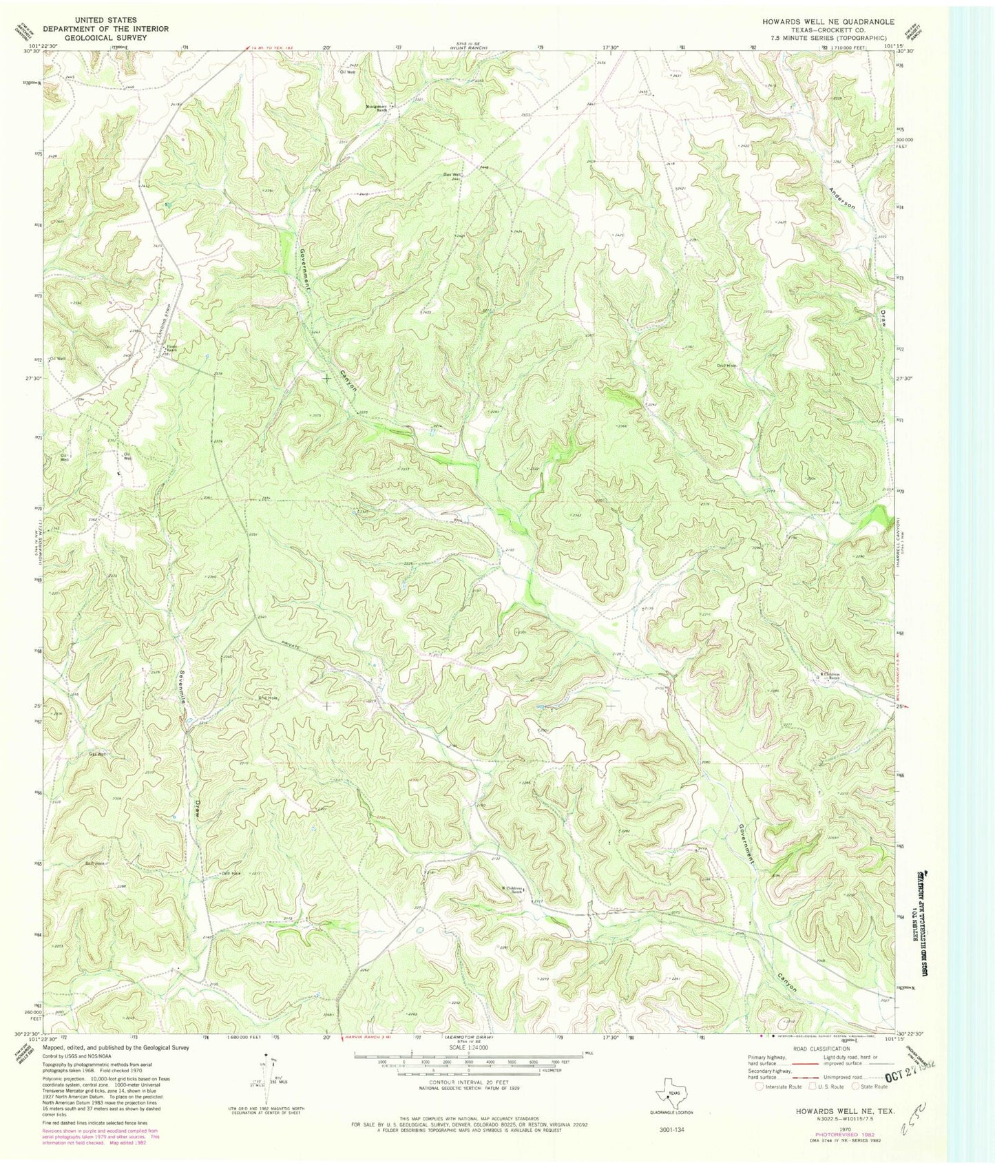 Classic USGS Howards Well NE Texas 7.5'x7.5' Topo Map Image