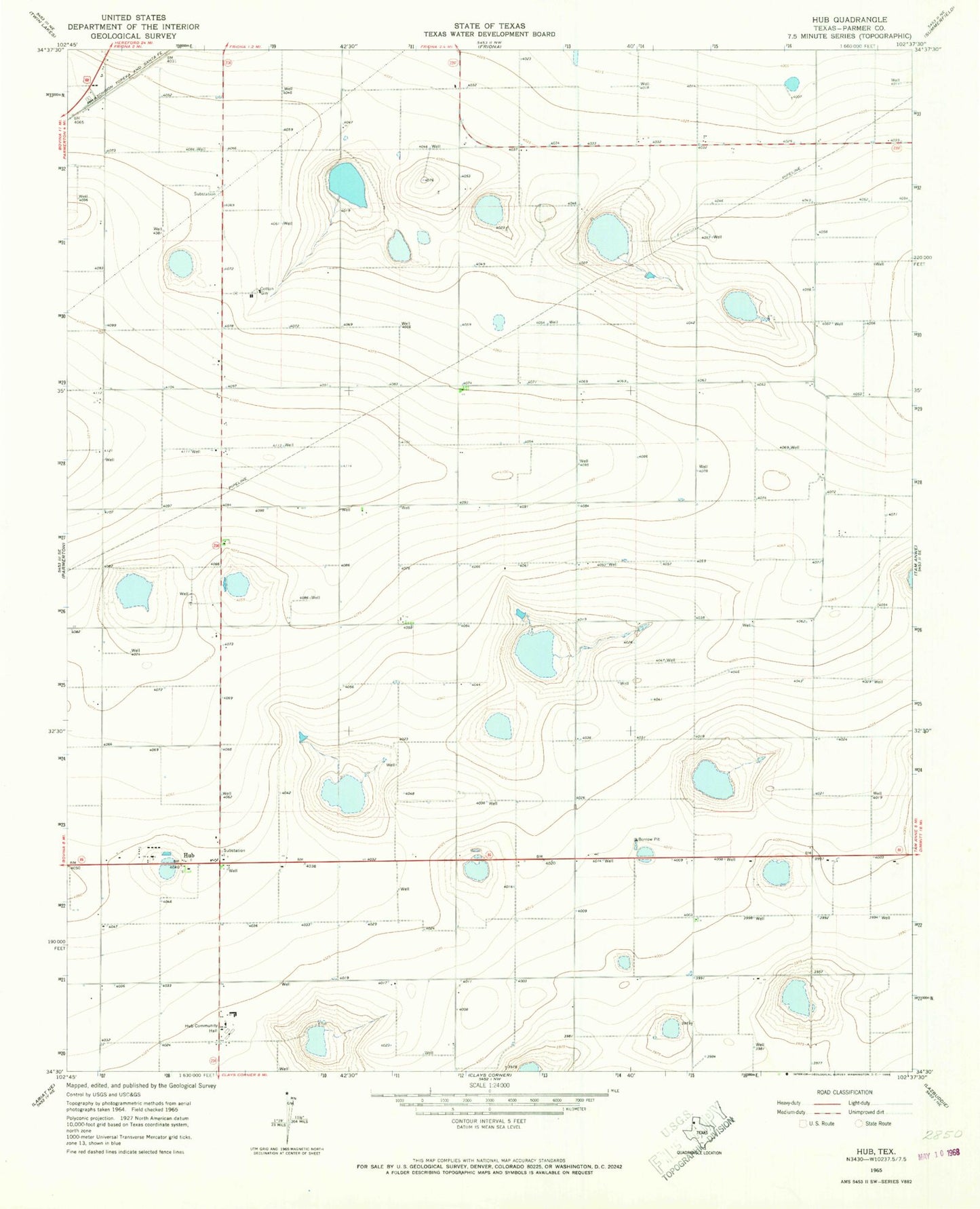 Classic USGS Hub Texas 7.5'x7.5' Topo Map Image