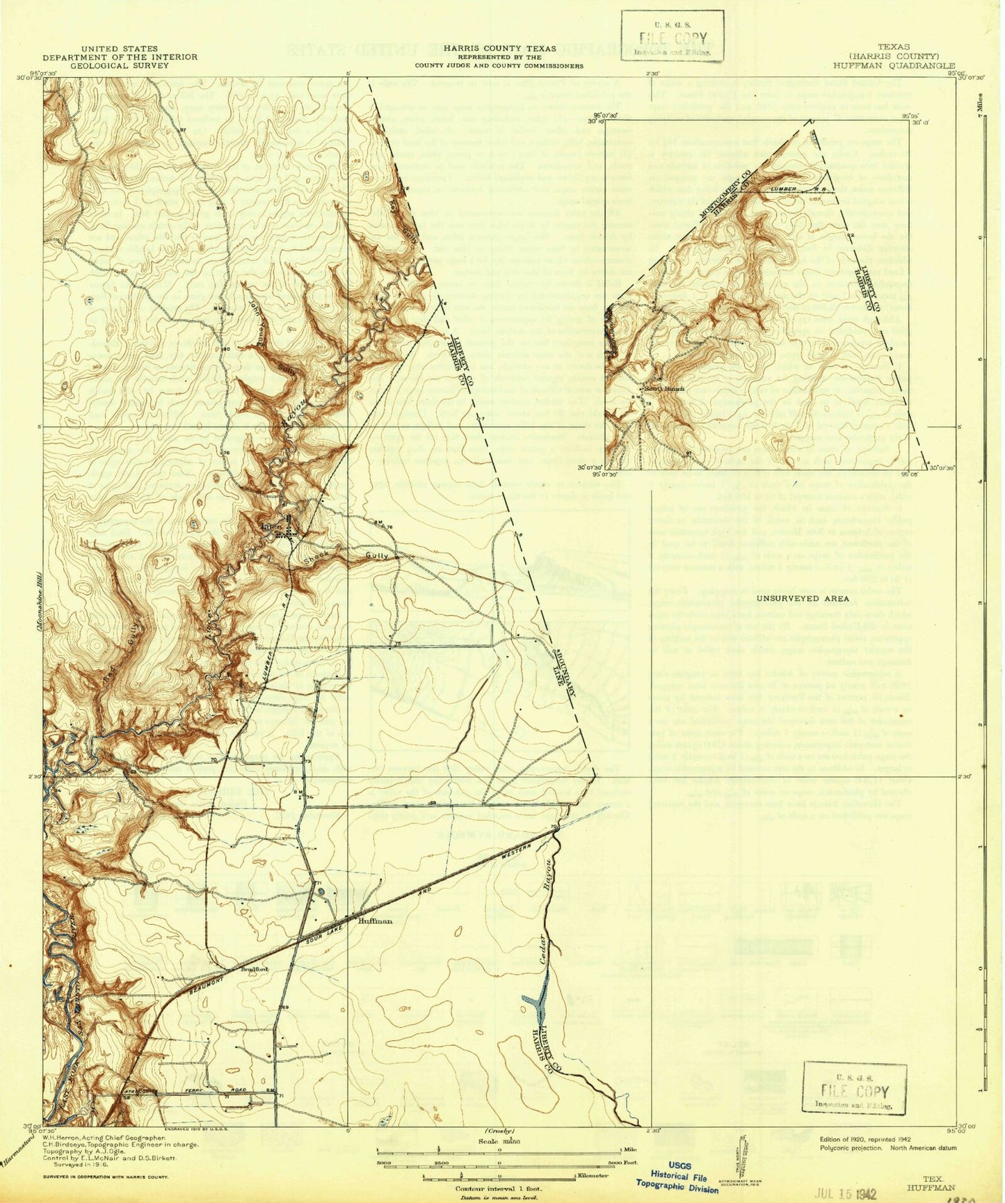 Classic USGS Huffman Texas 7.5'x7.5' Topo Map Image