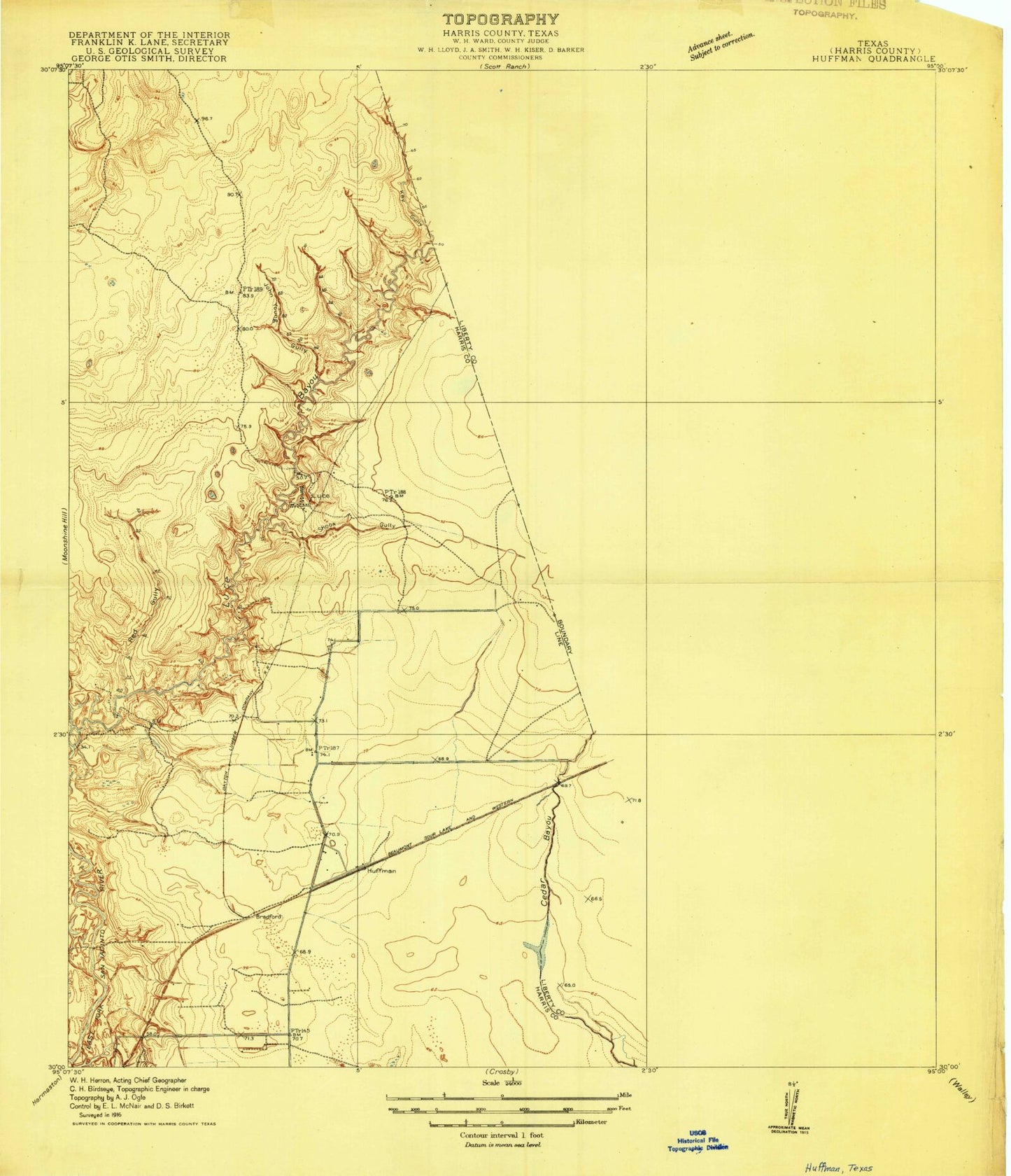 Classic USGS Huffman Texas 7.5'x7.5' Topo Map Image