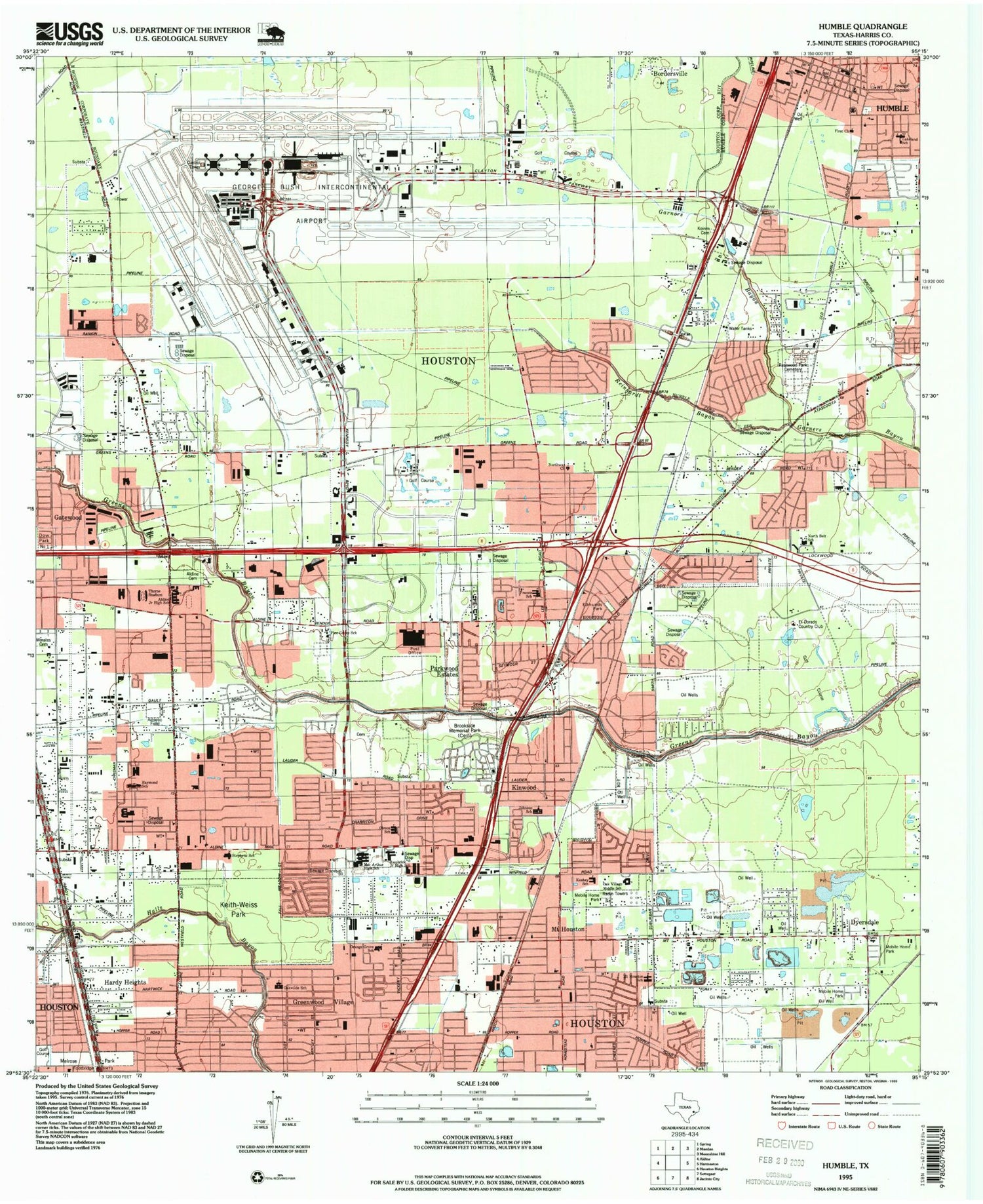 Classic USGS Humble Texas 7.5'x7.5' Topo Map Image