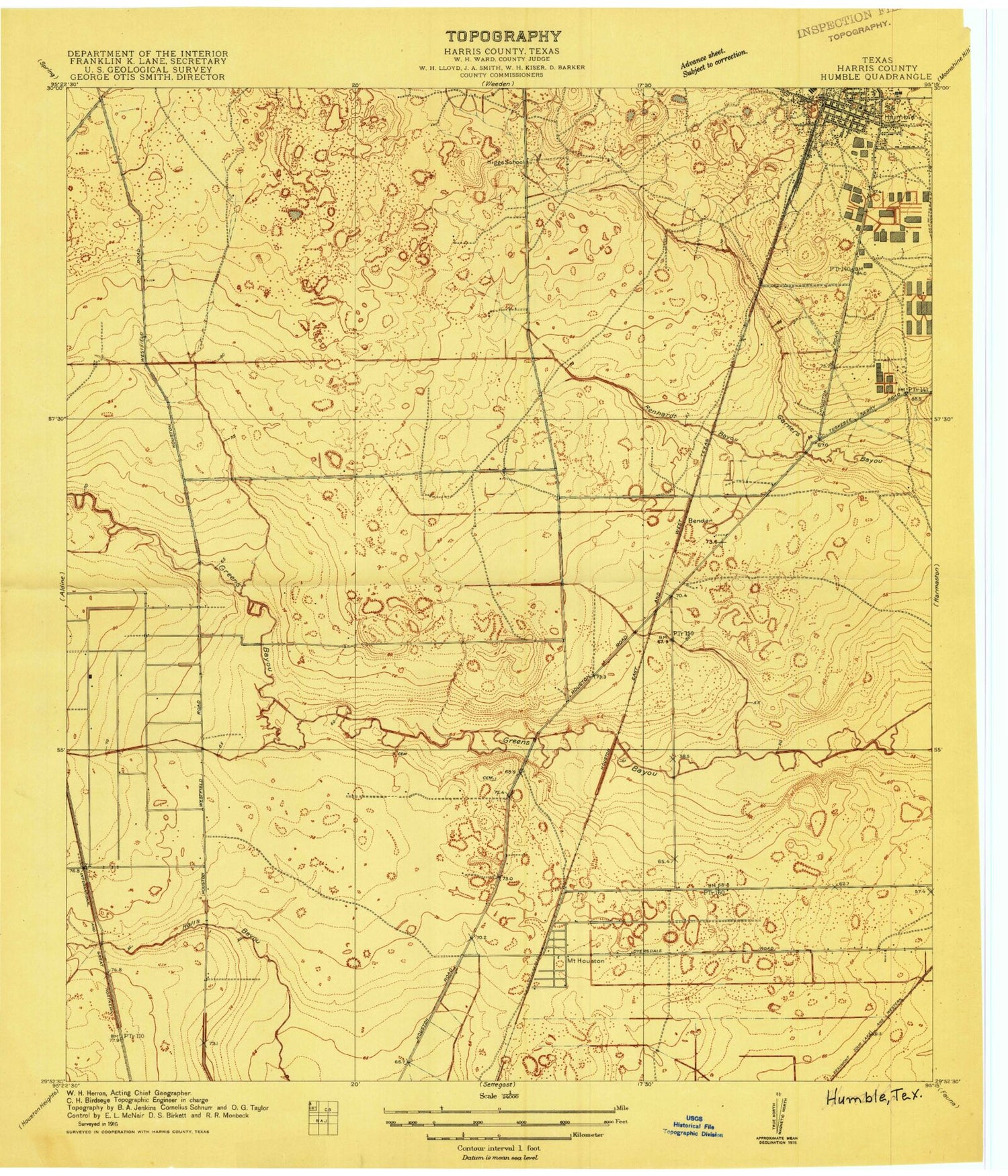 Classic USGS Humble Texas 7.5'x7.5' Topo Map Image
