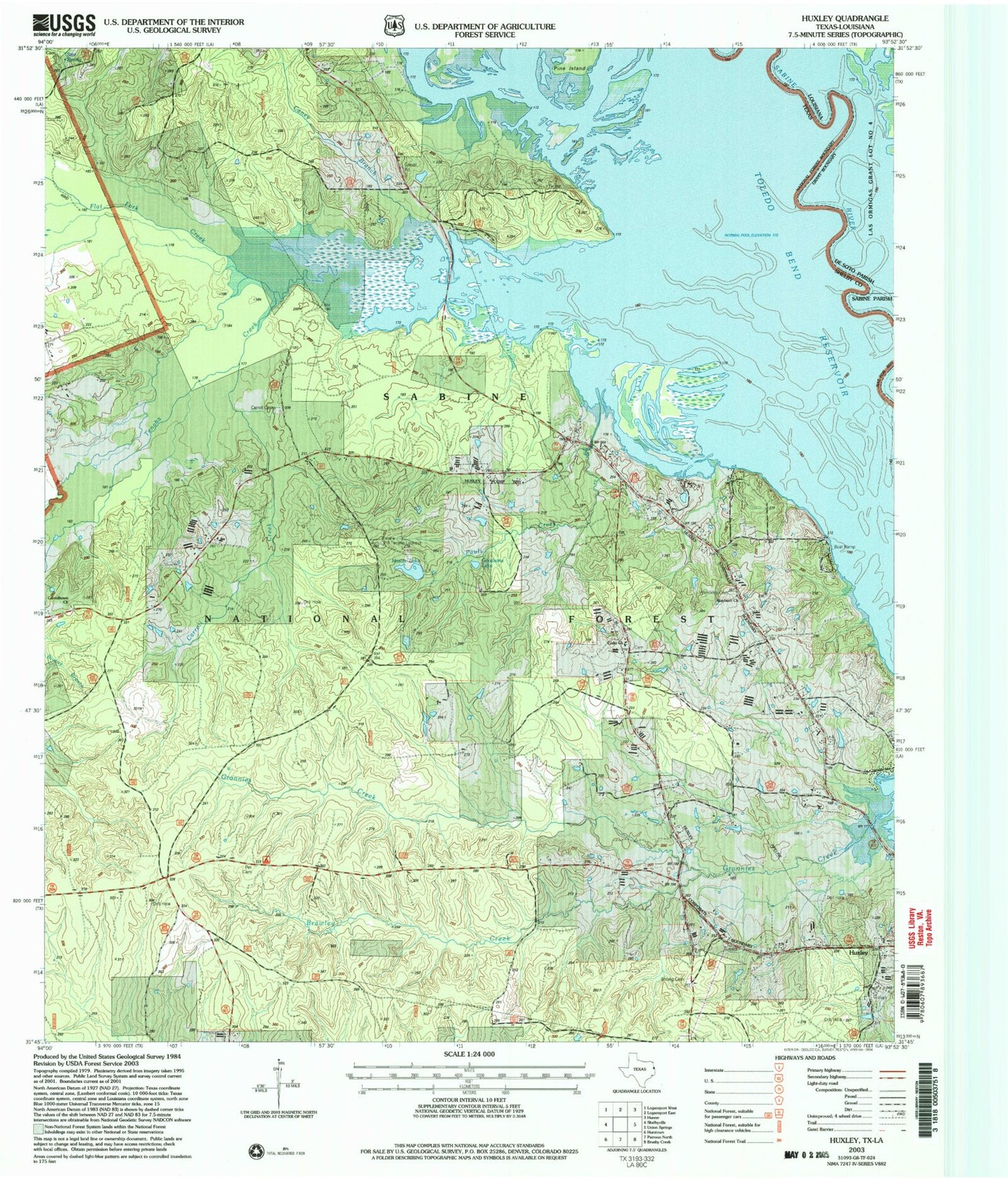 Classic USGS Huxley Texas 7.5'x7.5' Topo Map Image