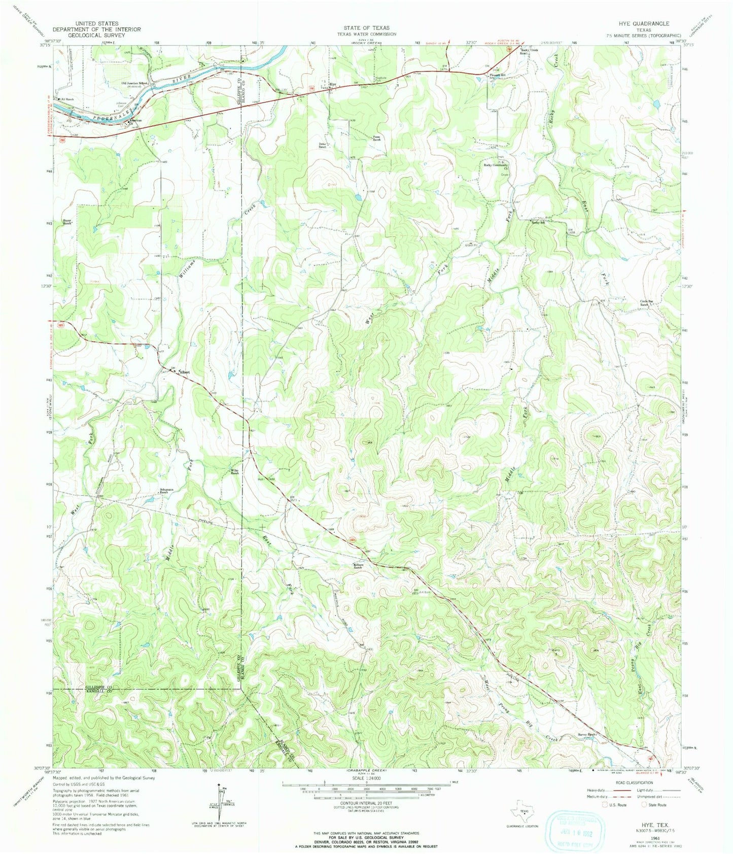 Classic USGS Hye Texas 7.5'x7.5' Topo Map Image