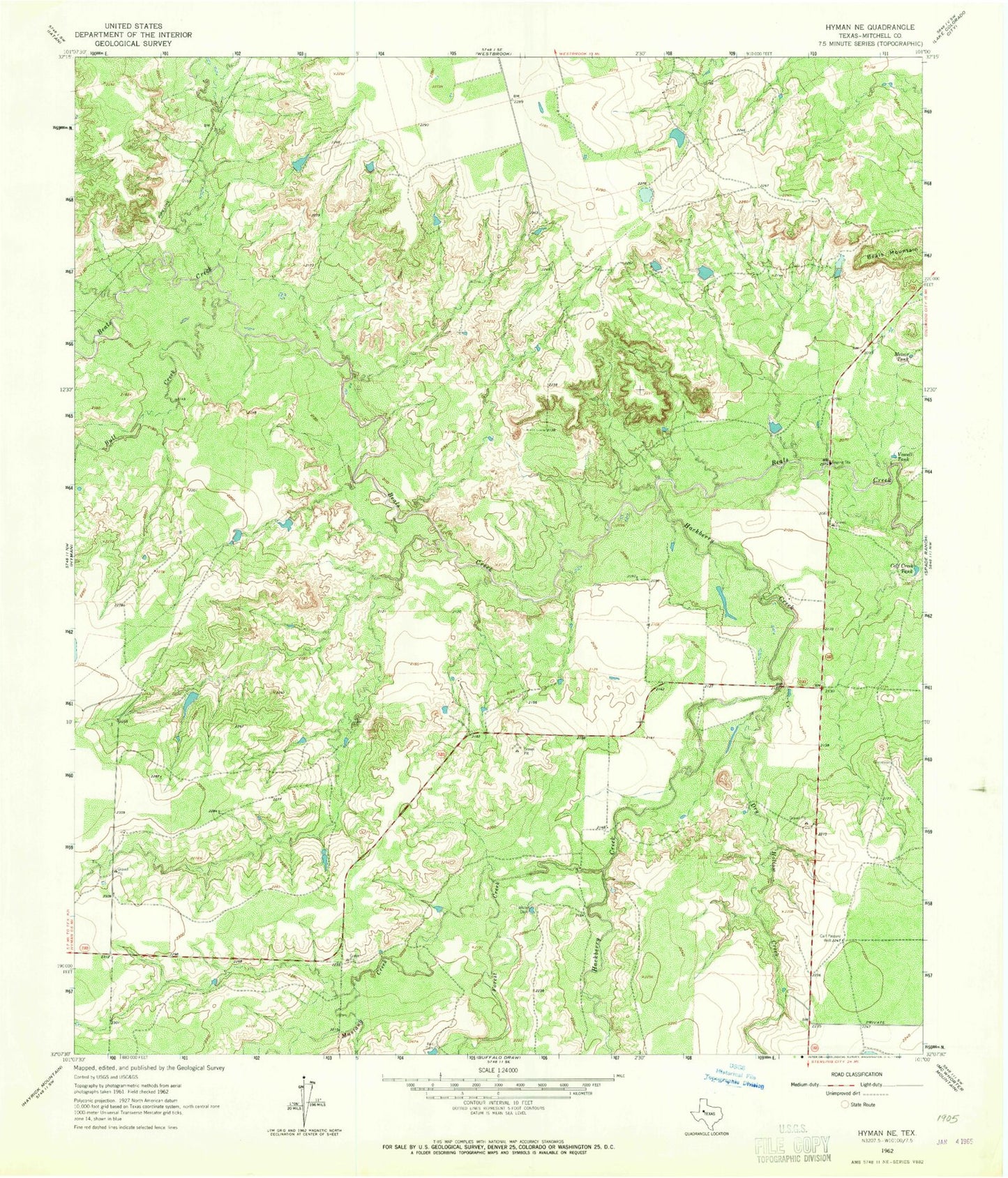 Classic USGS Hyman NE Texas 7.5'x7.5' Topo Map Image