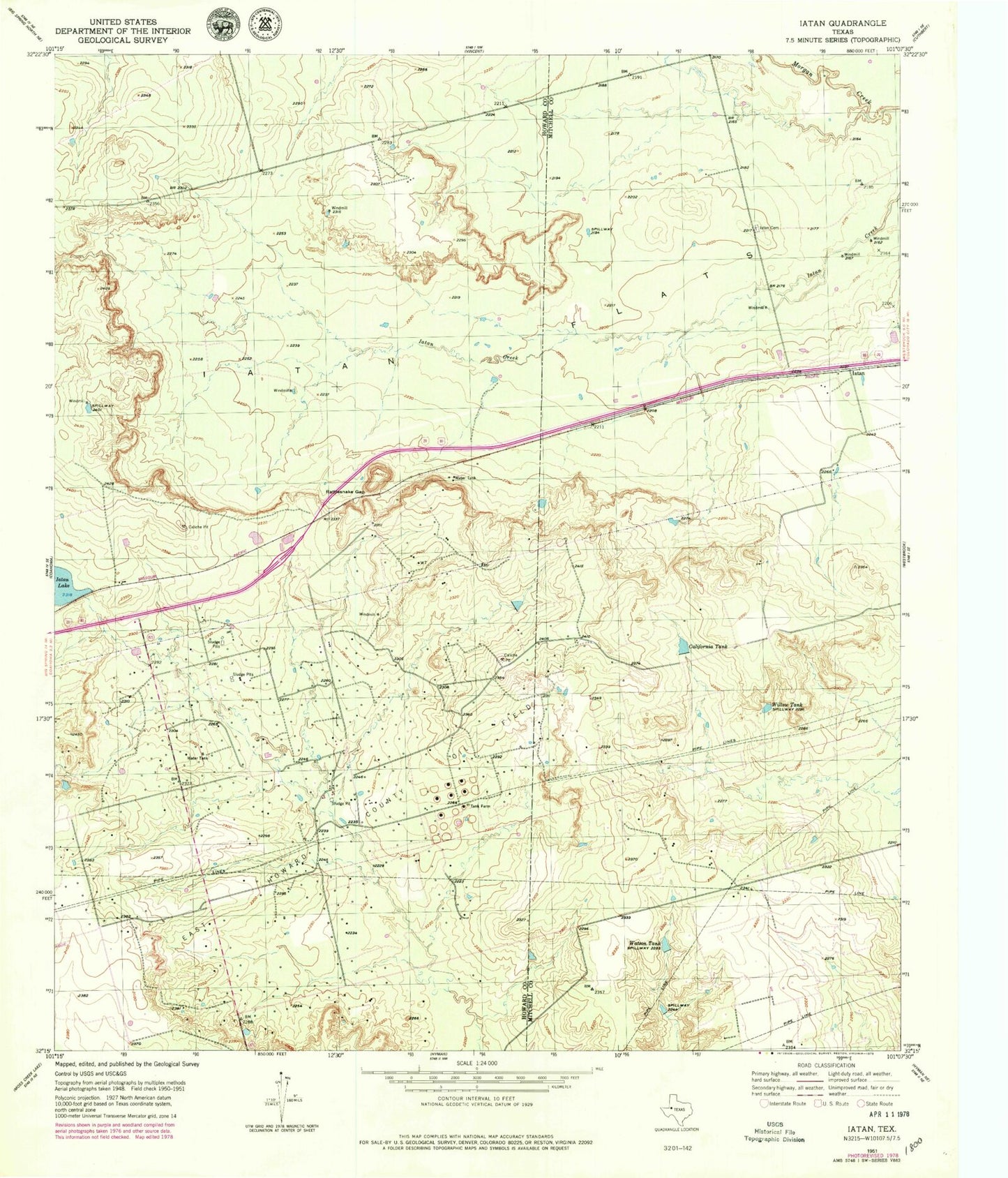 Classic USGS Iatan Texas 7.5'x7.5' Topo Map Image