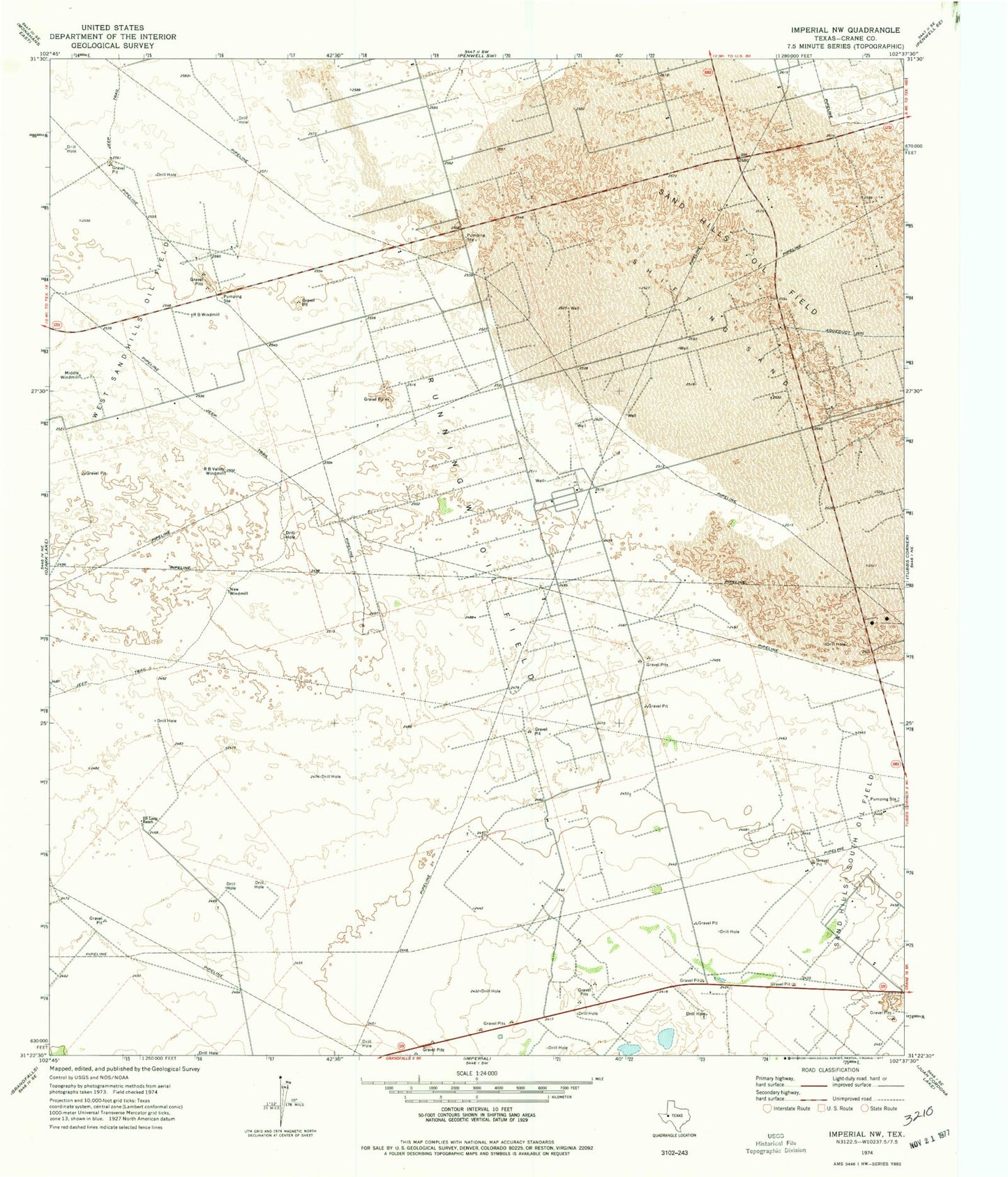 Classic USGS Imperial NW Texas 7.5'x7.5' Topo Map Image