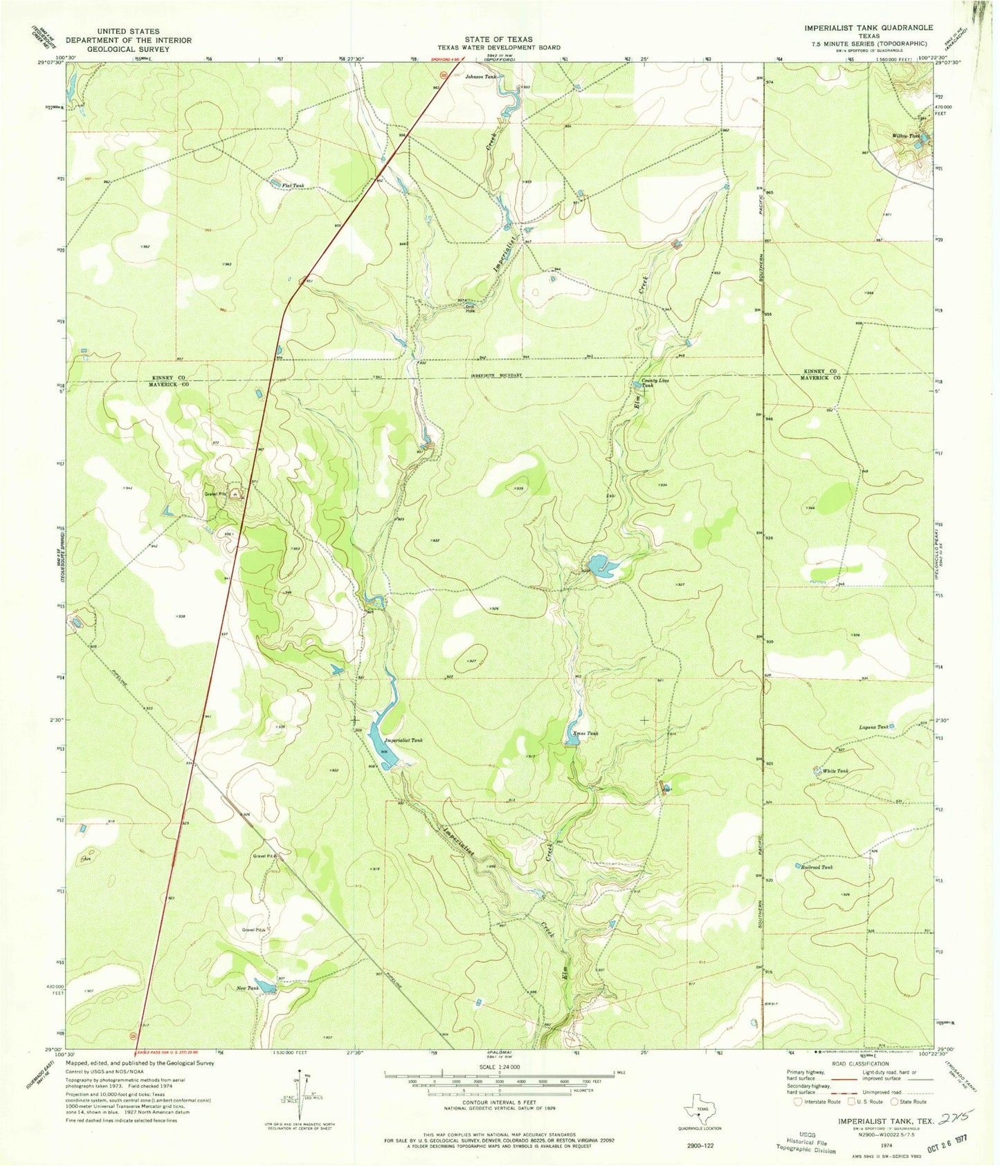 Classic USGS Imperialist Tank Texas 7.5'x7.5' Topo Map Image