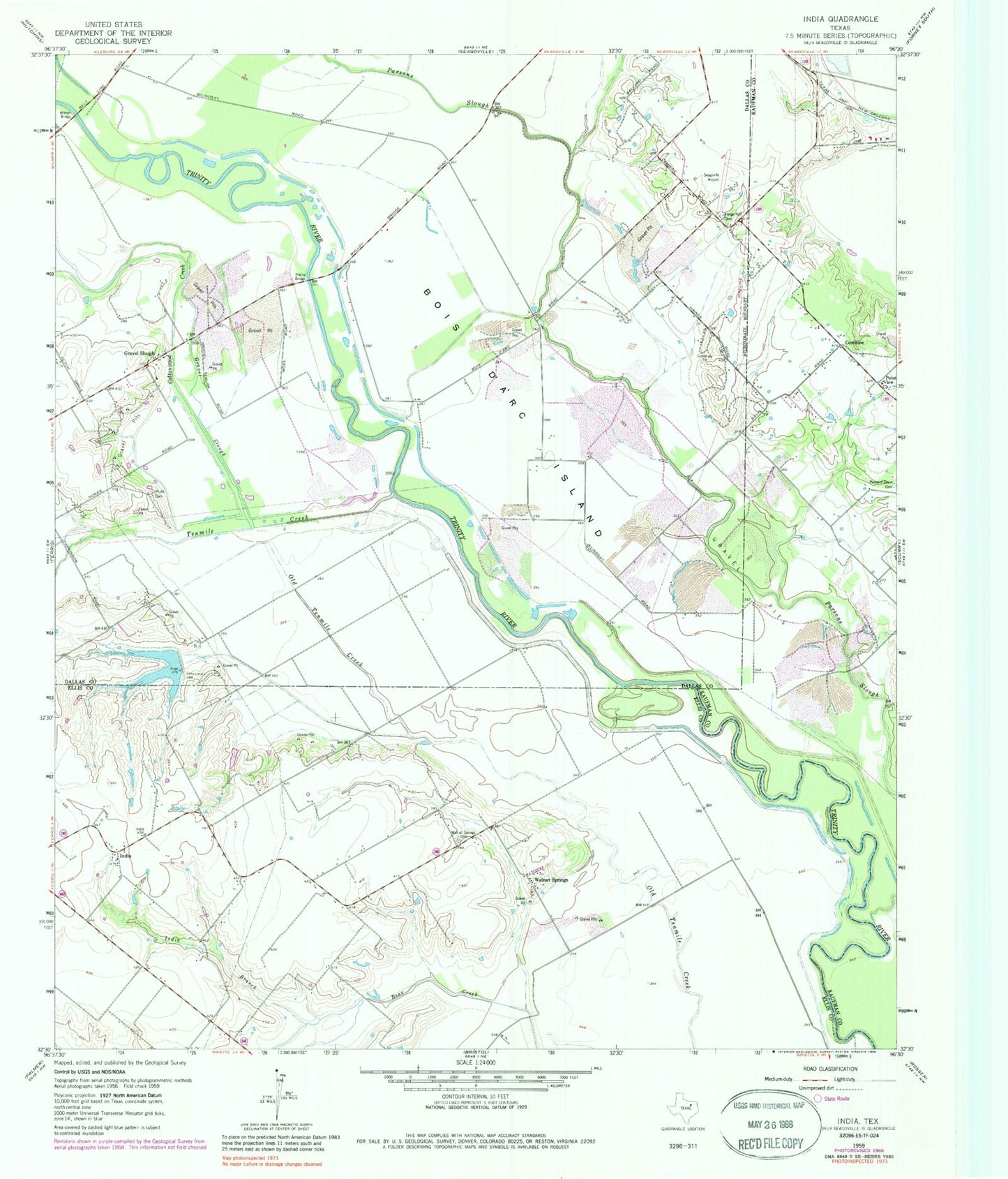 Classic USGS India Texas 7.5'x7.5' Topo Map Image