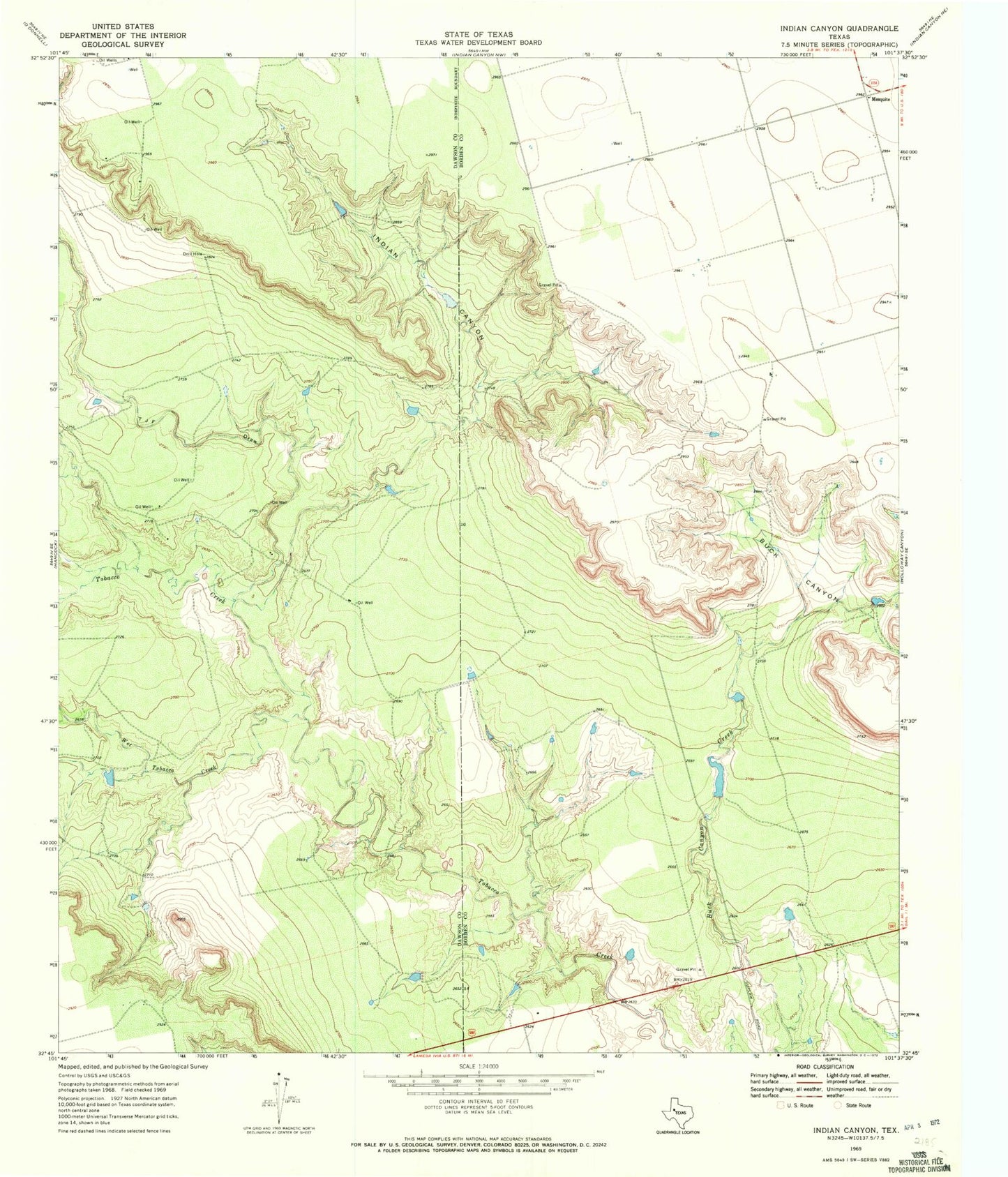 Classic USGS Indian Canyon Texas 7.5'x7.5' Topo Map Image