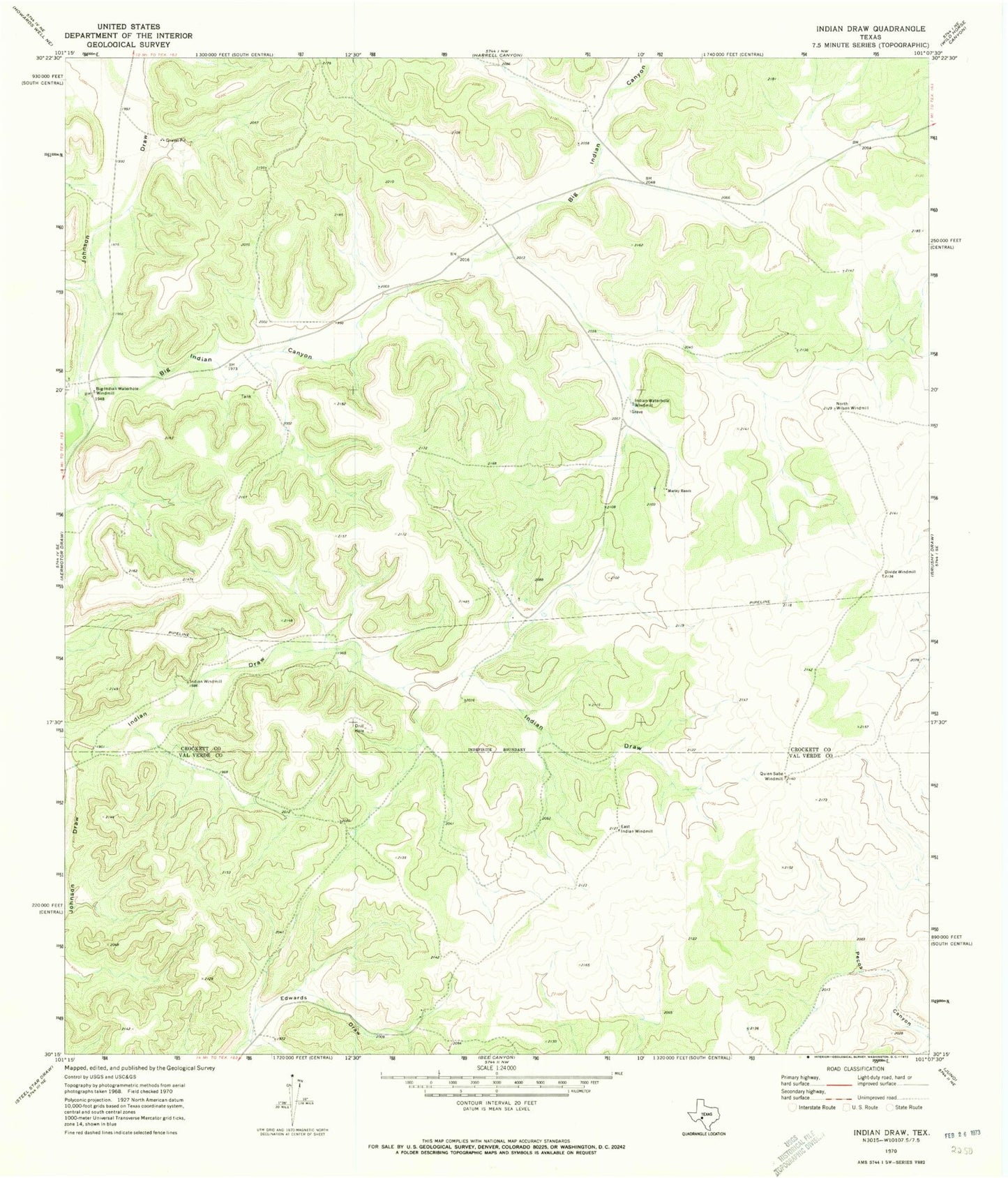 Classic USGS Indian Draw Texas 7.5'x7.5' Topo Map Image