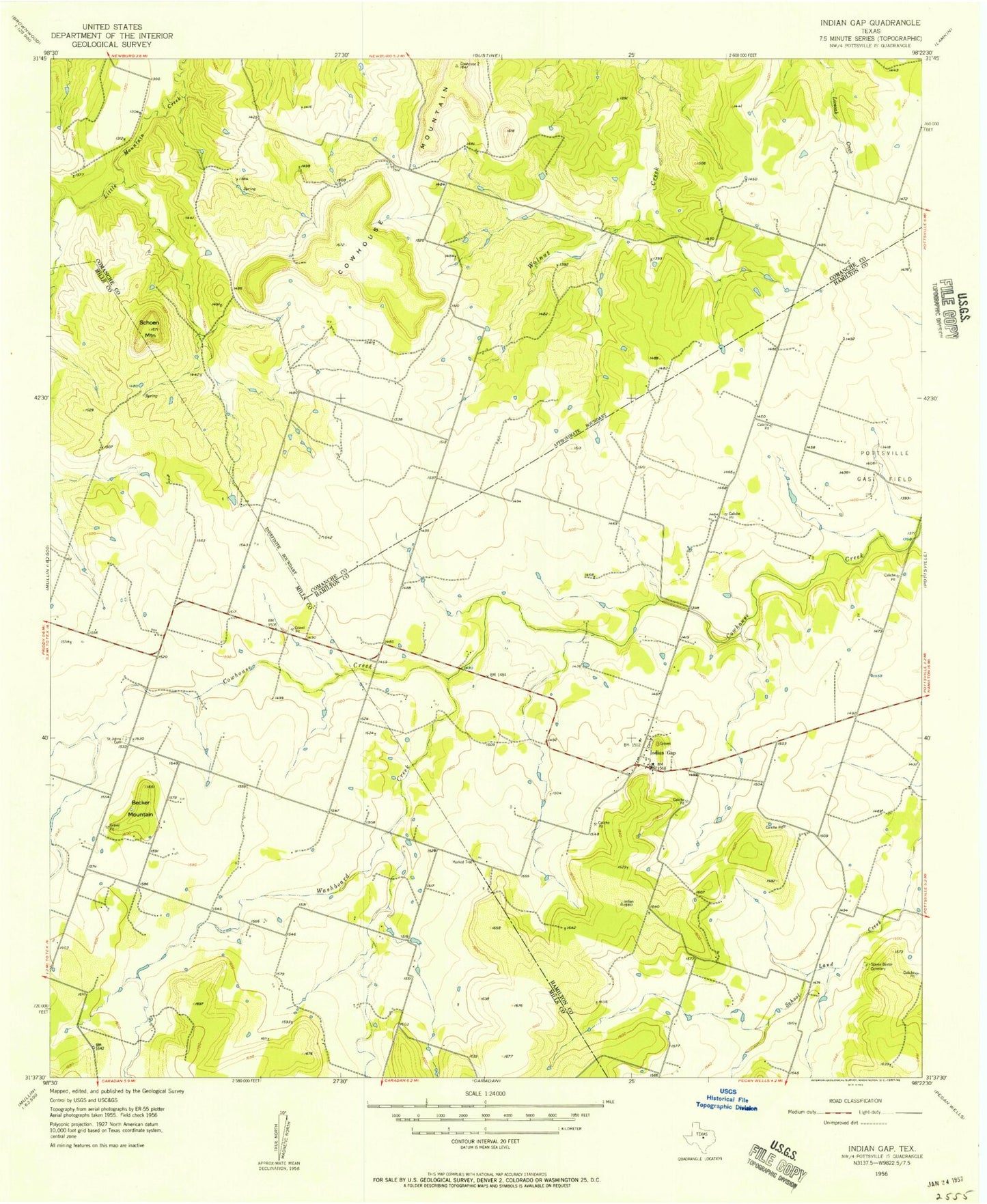 Classic USGS Indian Gap Texas 7.5'x7.5' Topo Map Image