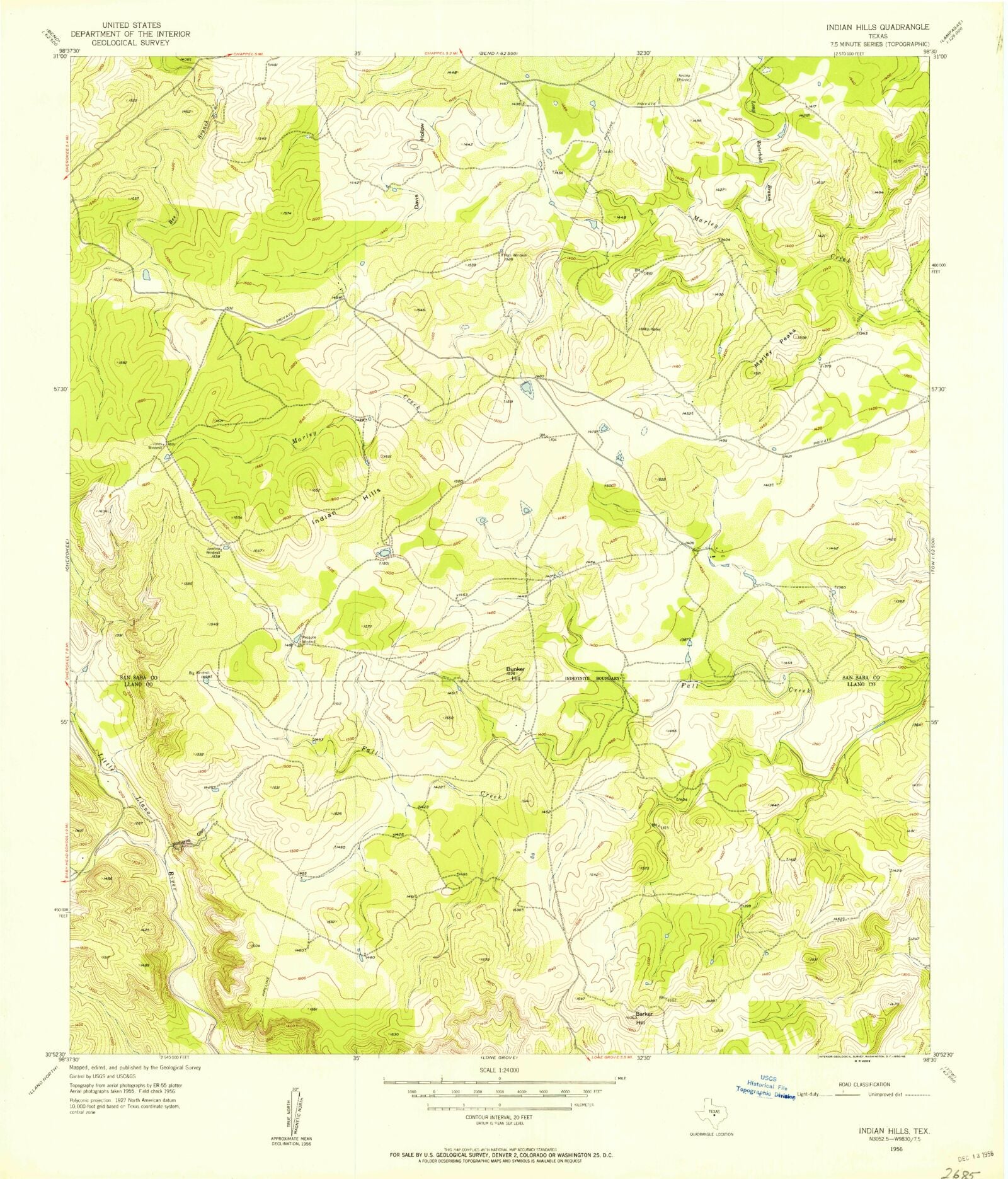 Classic USGS Indian Hills Texas 7.5'x7.5' Topo Map MyTopo Map Store