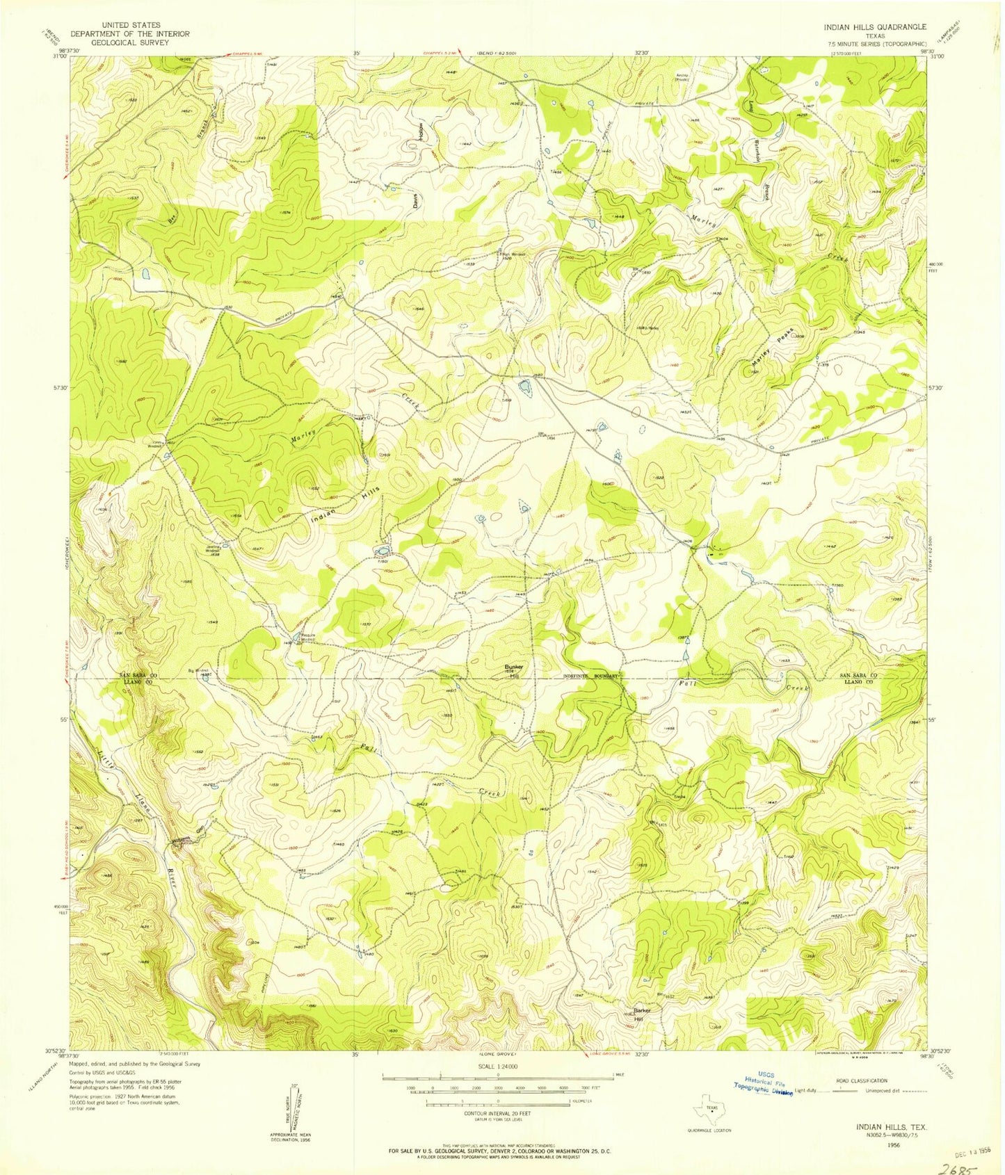 Classic USGS Indian Hills Texas 7.5'x7.5' Topo Map Image