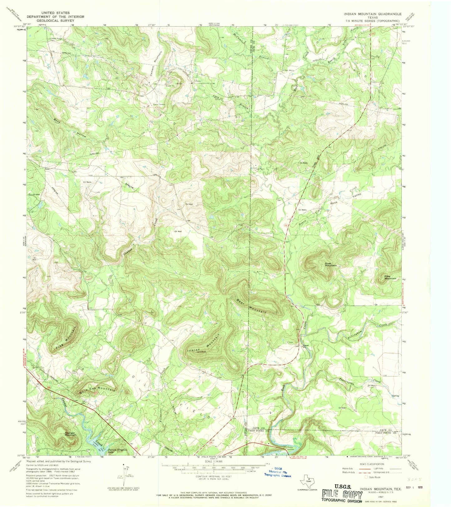 Classic USGS Indian Mountain Texas 7.5'x7.5' Topo Map Image